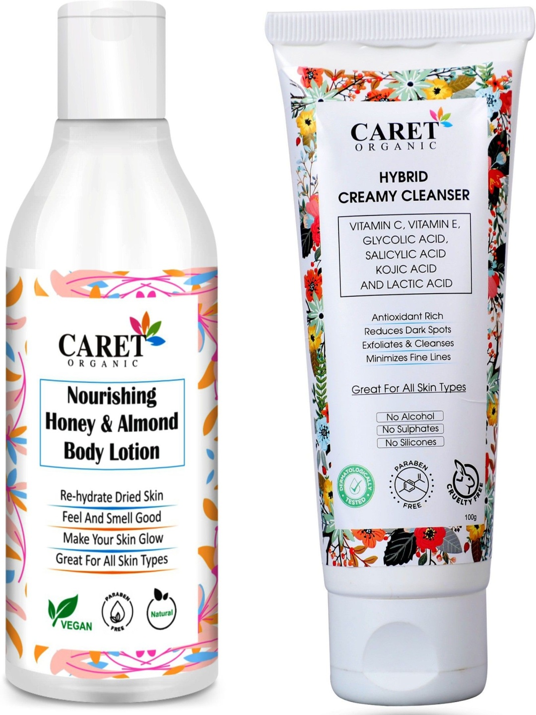 CARET ORGANIC Set Of 2 Honey & Almond Body Lotion 300 ml With Hybrid Creamy Cleanser-100 g, White
CARET ORGANIC Set Of 2 Honey & Almond Body Lotion 300 ml With Hybrid Creamy Cleanser-100 g, White