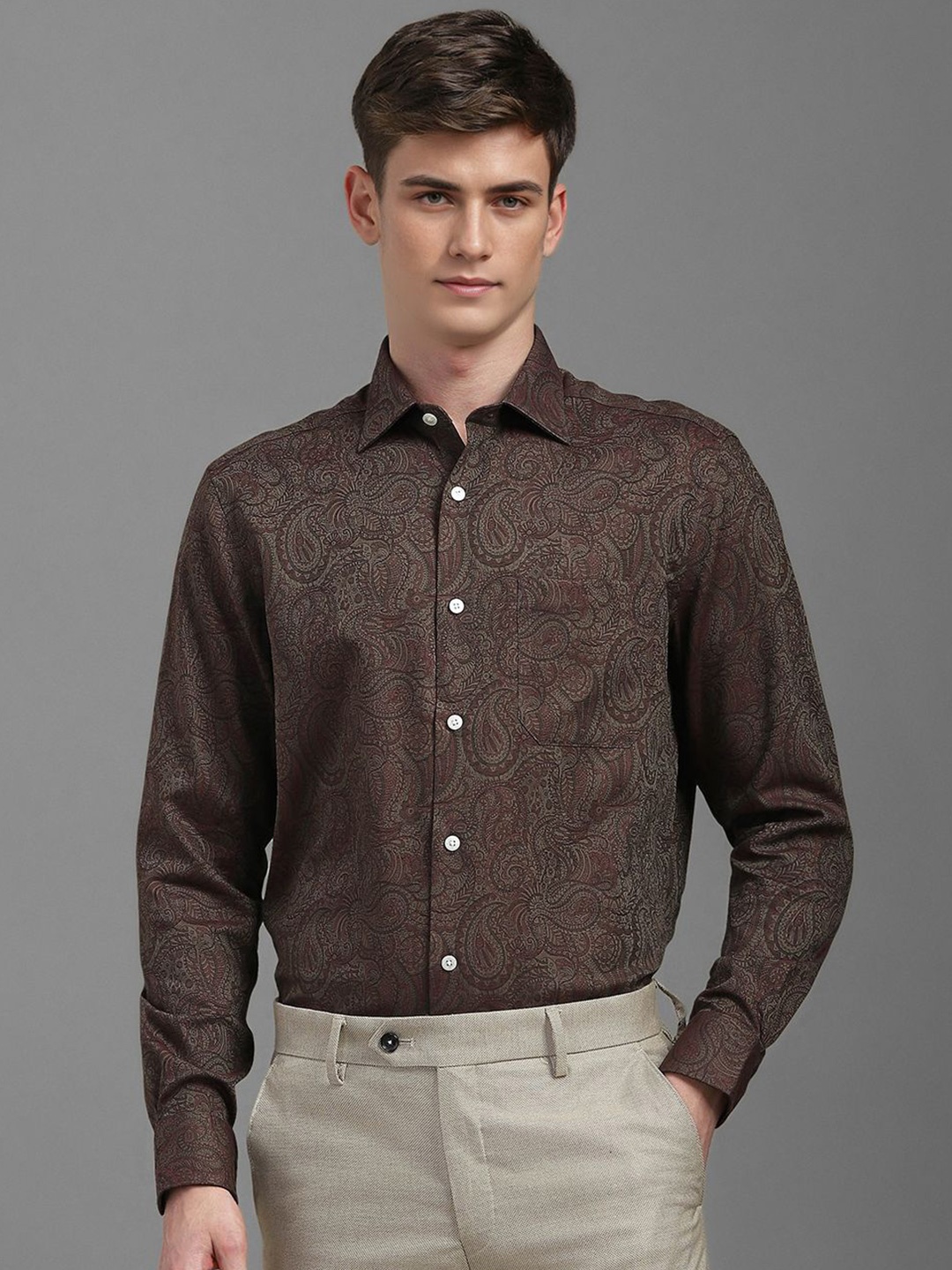 Louis Philippe Men Classic Fit Spread Collar Ethnic Motifs Printed Cotton Formal Shirt, Brown
Louis Philippe Men Classic Fit Spread Collar Ethnic Motifs Printed Cotton Formal Shirt, Brown