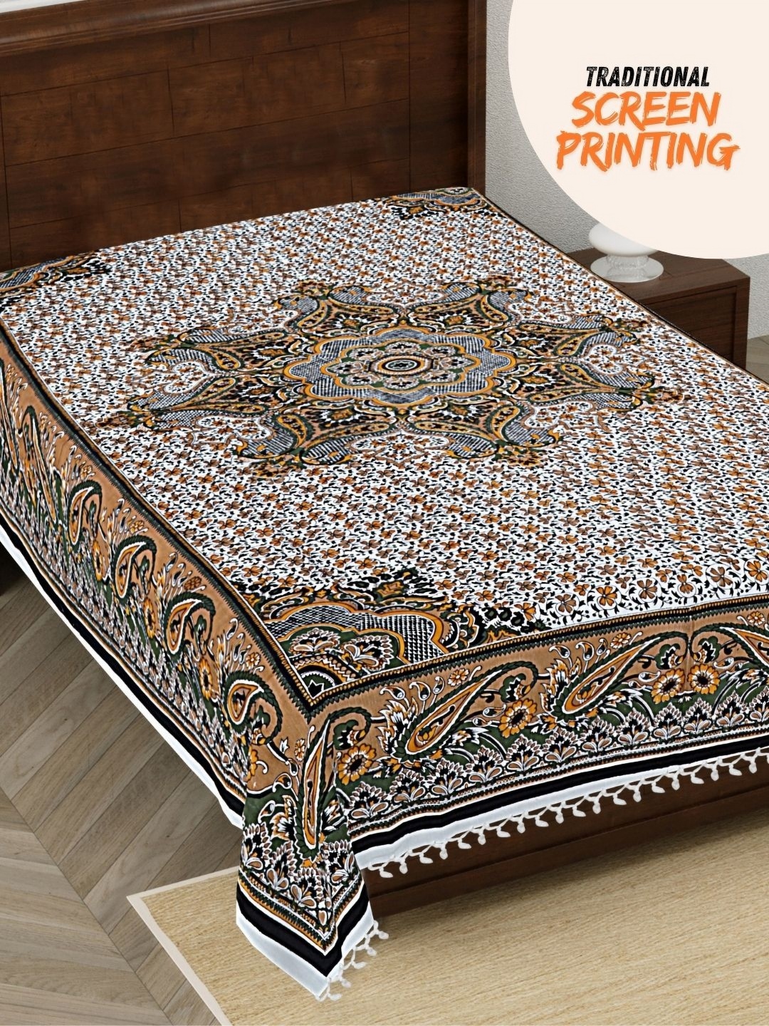 HASHCART White & Orange Printed 210 TC Pure Cotton Queen Single Bedsheet 2.30 m x 1.52 m
HASHCART White & Orange Printed 210 TC Pure Cotton Queen Single Bedsheet 2.30 m x 1.52 m