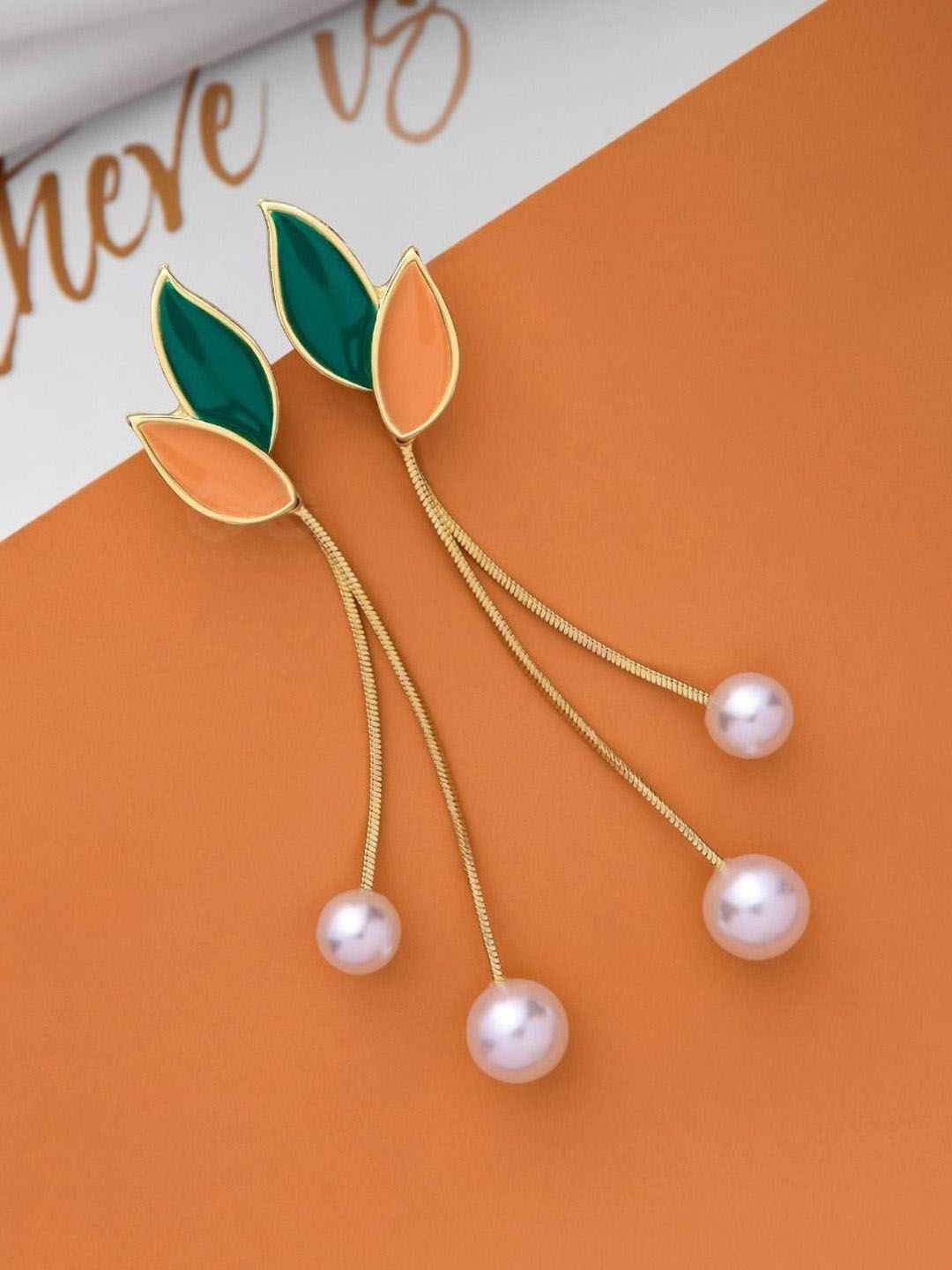 BEYTER Sterling Silver Gold-Plated Pearls Studded Contemporary Shaped Drop Earrings
BEYTER Sterling Silver Gold-Plated Pearls Studded Contemporary Shaped Drop Earrings
