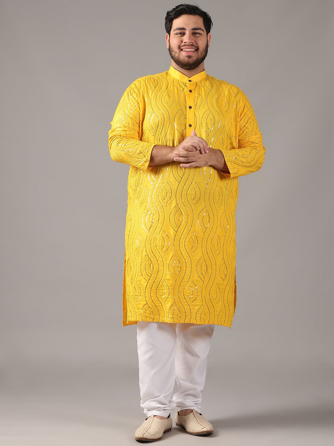SOJANYA PLUS Size Floral Embroidered Band Collar Sequinned Cotton Straight Kurta, Mustard
SOJANYA PLUS Size Floral Embroidered Band Collar Sequinned Cotton Straight Kurta, Mustard