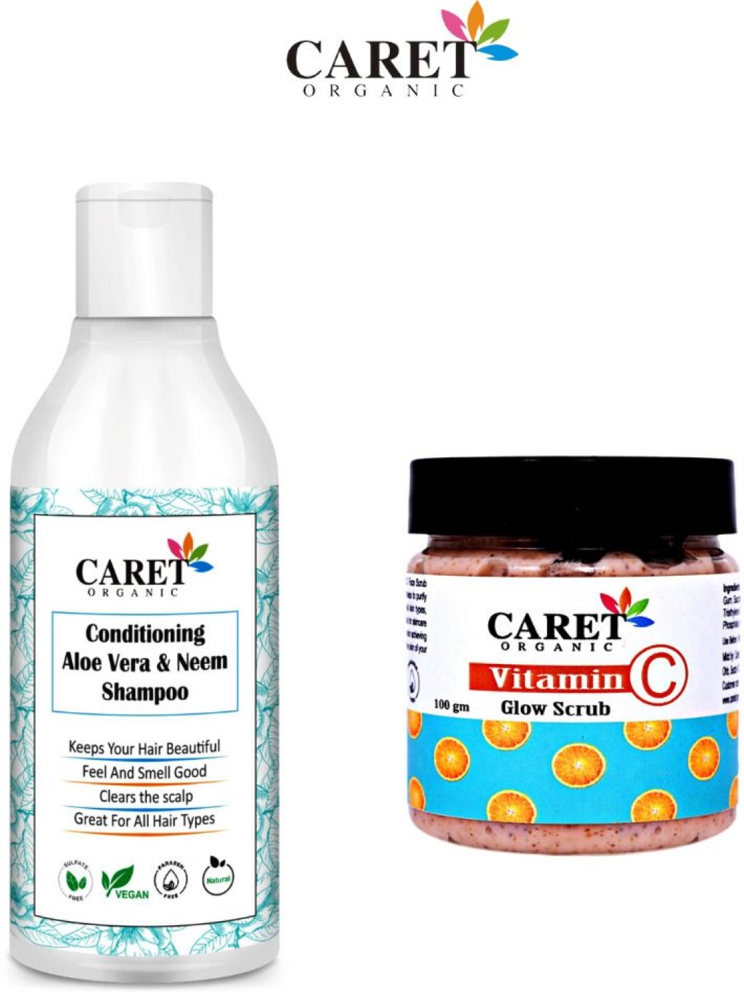 CARET ORGANIC Set Of 2 Conditioning Aloevera & Neem Shampoo & Vitamin C Glow Scrub, Multi
CARET ORGANIC Set Of 2 Conditioning Aloevera & Neem Shampoo & Vitamin C Glow Scrub, Multi