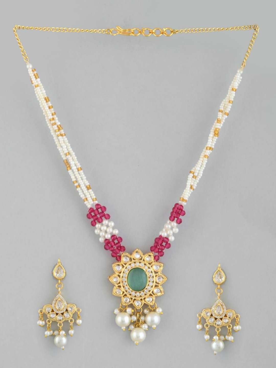 STYYO Gold-Plated Artificial Stones Studded And Pearls Beaded Jewellery Set, White
STYYO Gold-Plated Artificial Stones Studded And Pearls Beaded Jewellery Set, White