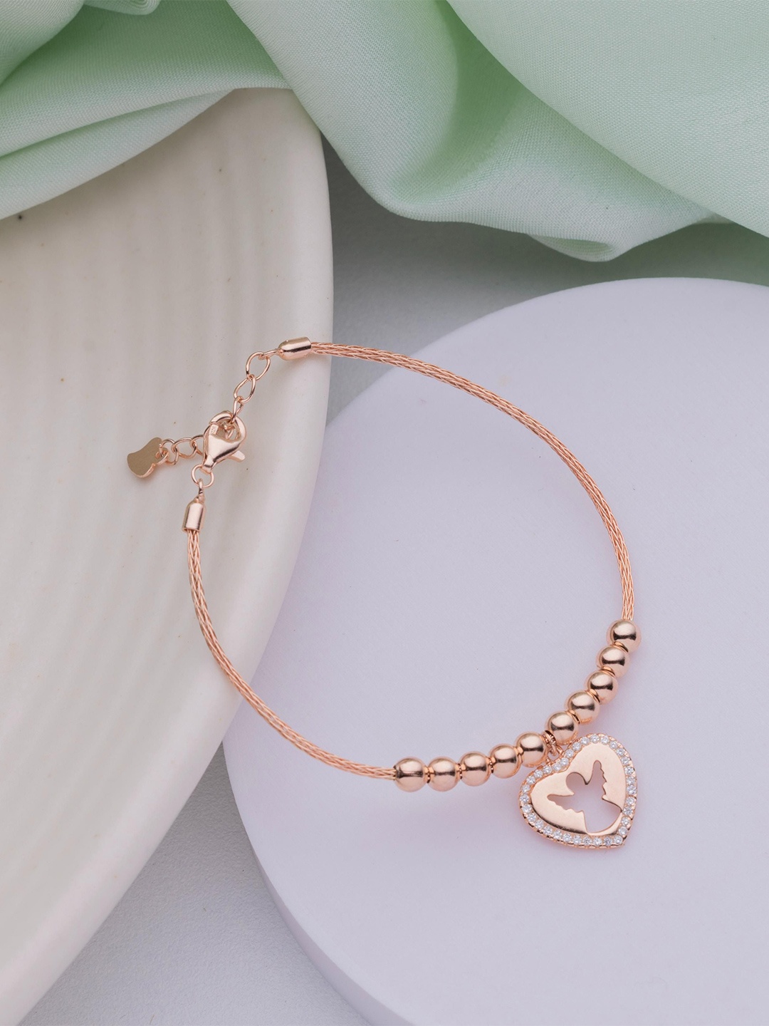 LIORA 925 Silver Jewellery Sterling Silver Rose Gold-Plated CZ-Studded Charm Bracelet
LIORA 925 Silver Jewellery Sterling Silver Rose Gold-Plated CZ-Studded Charm Bracelet