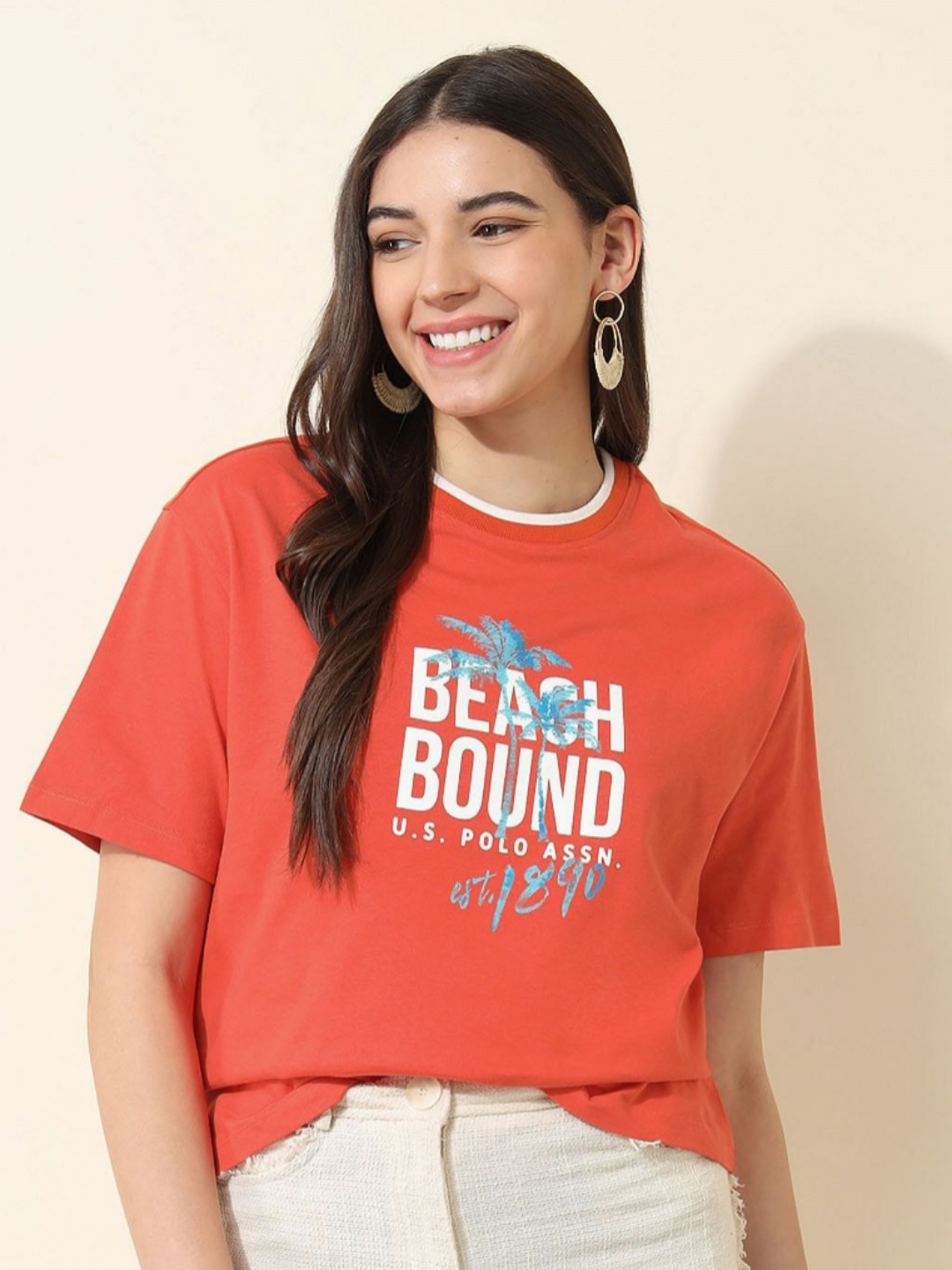 U.S. Polo Assn. Women Typography Printed Round Neck Cotton Relaxed Fit T-shirt, Coral
U.S. Polo Assn. Women Typography Printed Round Neck Cotton Relaxed Fit T-shirt, Coral