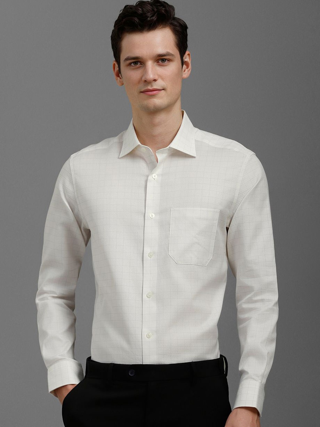 Louis Philippe Men Classic Fit Spread Collar Grid Tattersall Checked Cotton Formal Shirt, White
Louis Philippe Men Classic Fit Spread Collar Grid Tattersall Checked Cotton Formal Shirt, White