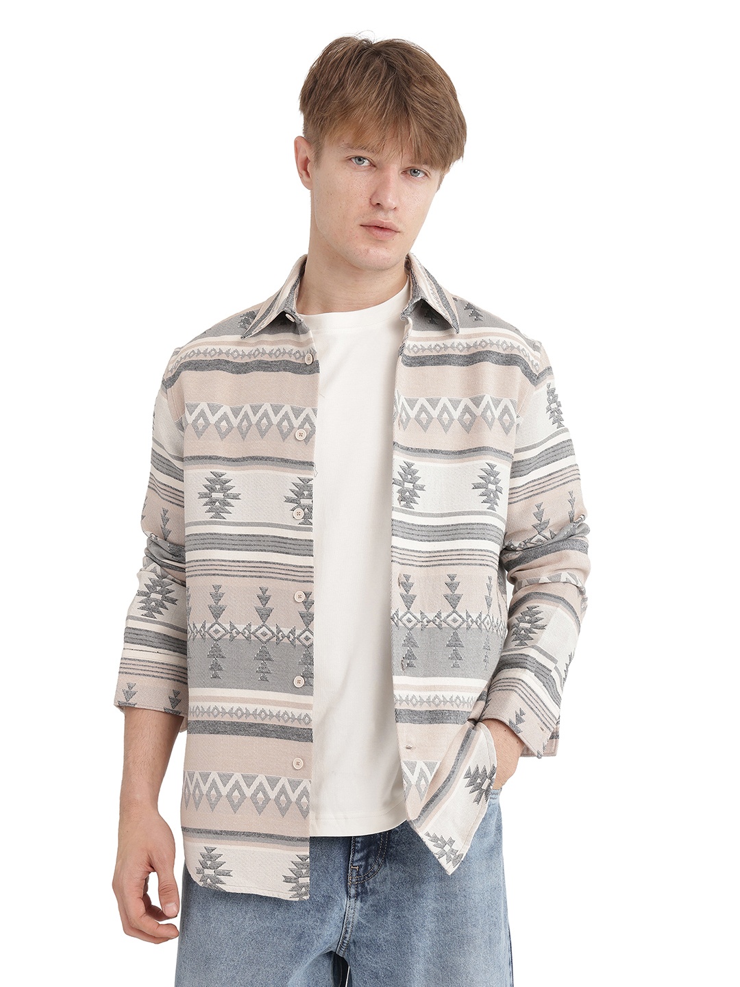 RARE RABBIT Men Comfort Relaxed Fit Spread Collar Geometric Printed Cotton Casual Shirt, Beige
RARE RABBIT Men Comfort Relaxed Fit Spread Collar Geometric Printed Cotton Casual Shirt, Beige