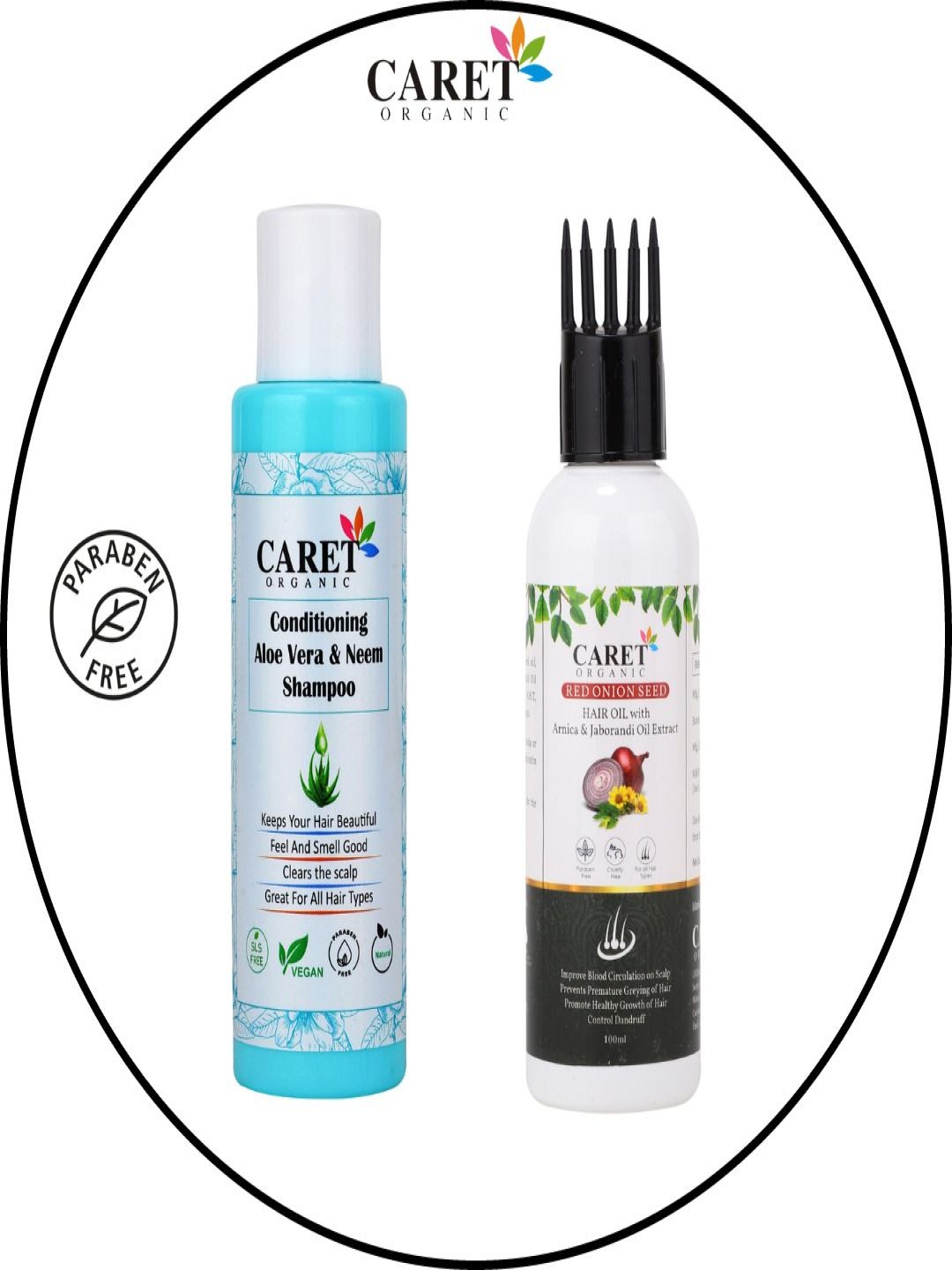 CARET ORGANIC Set Of 2 Aloevera Neem Shampoo & Red Onion Seed Hair Oil - 100 ml each, Blue
CARET ORGANIC Set Of 2 Aloevera Neem Shampoo & Red Onion Seed Hair Oil - 100 ml each, Blue