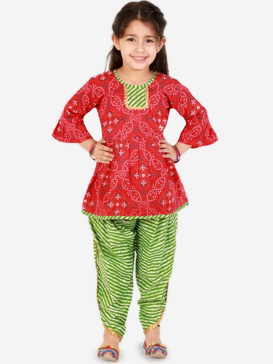 Superminis Girls Bandhani Printed Round Neck Pure Cotton A-Line Kurta With Dhoti Pants, Red
Superminis Girls Bandhani Printed Round Neck Pure Cotton A-Line Kurta With Dhoti Pants, Red
