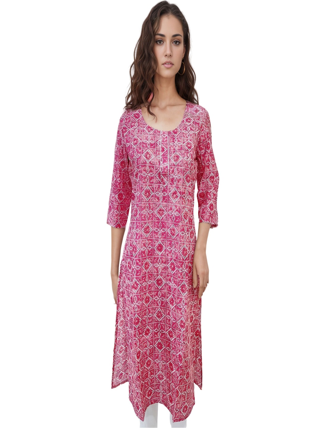 RAYINVENT Ethnic Motifs Printed Round Neck Gotta Patti Pure Cotton Straight Kurtas, Pink
RAYINVENT Ethnic Motifs Printed Round Neck Gotta Patti Pure Cotton Straight Kurtas, Pink