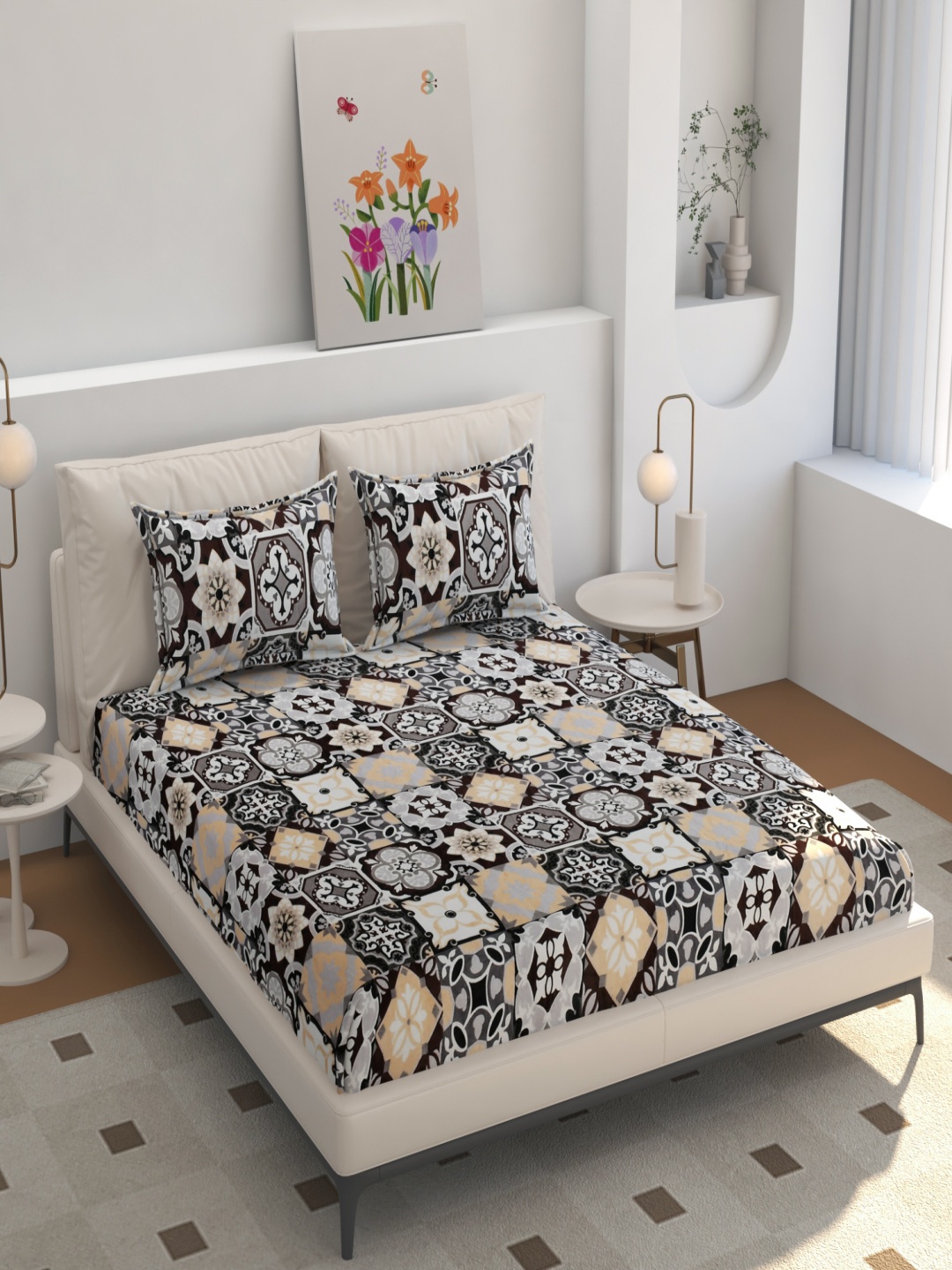 hargunz Beige And Black Ethnic Motifs Printed 350 TC Queen Bedsheet Set 1.9812m x 1.8288m
hargunz Beige And Black Ethnic Motifs Printed 350 TC Queen Bedsheet Set 1.9812m x 1.8288m