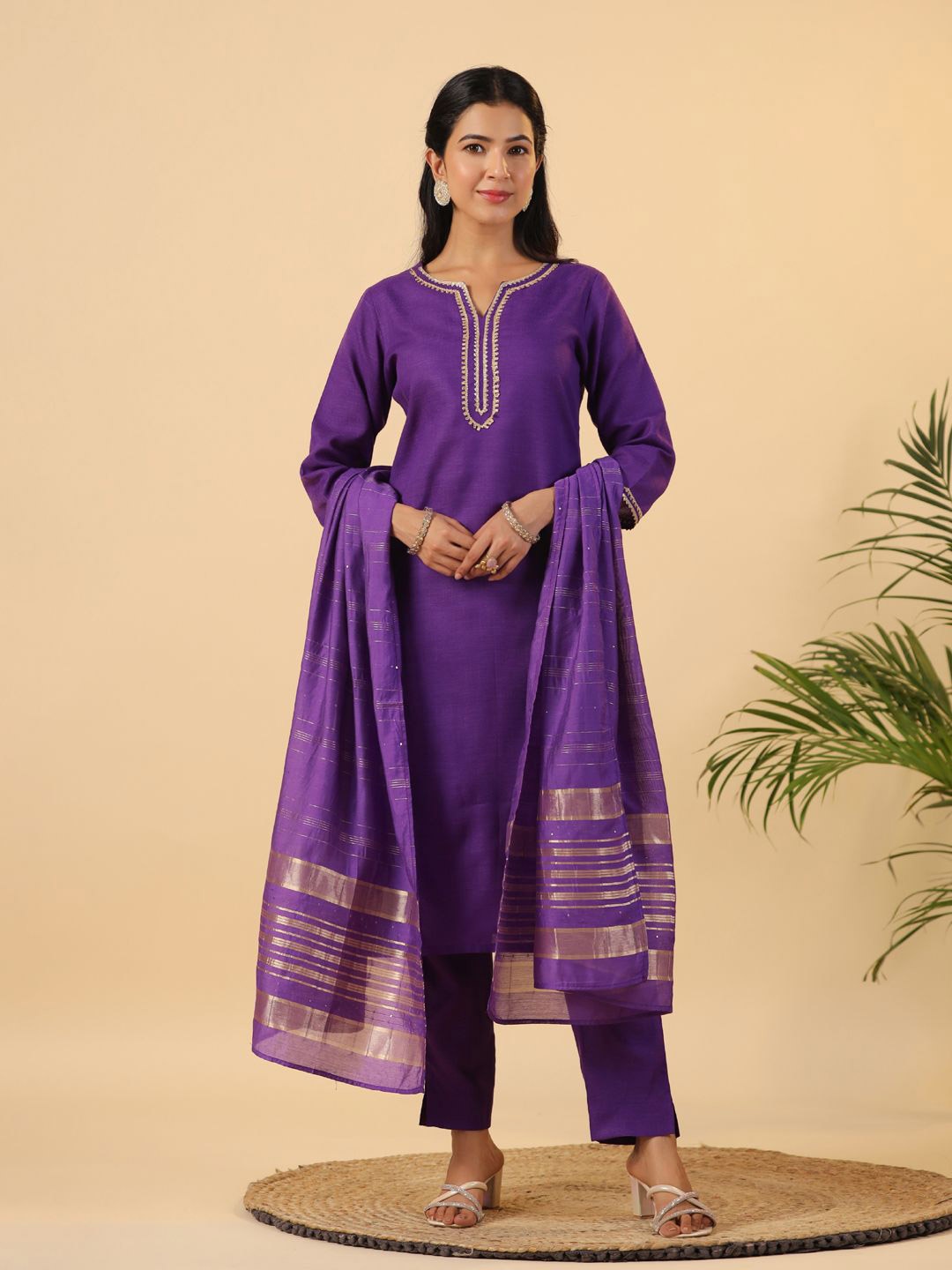 Janasya Women Regular Gotta Patti Pure Cotton Kurta with Trousers & With Dupatta, Purple
Janasya Women Regular Gotta Patti Pure Cotton Kurta with Trousers & With Dupatta, Purple