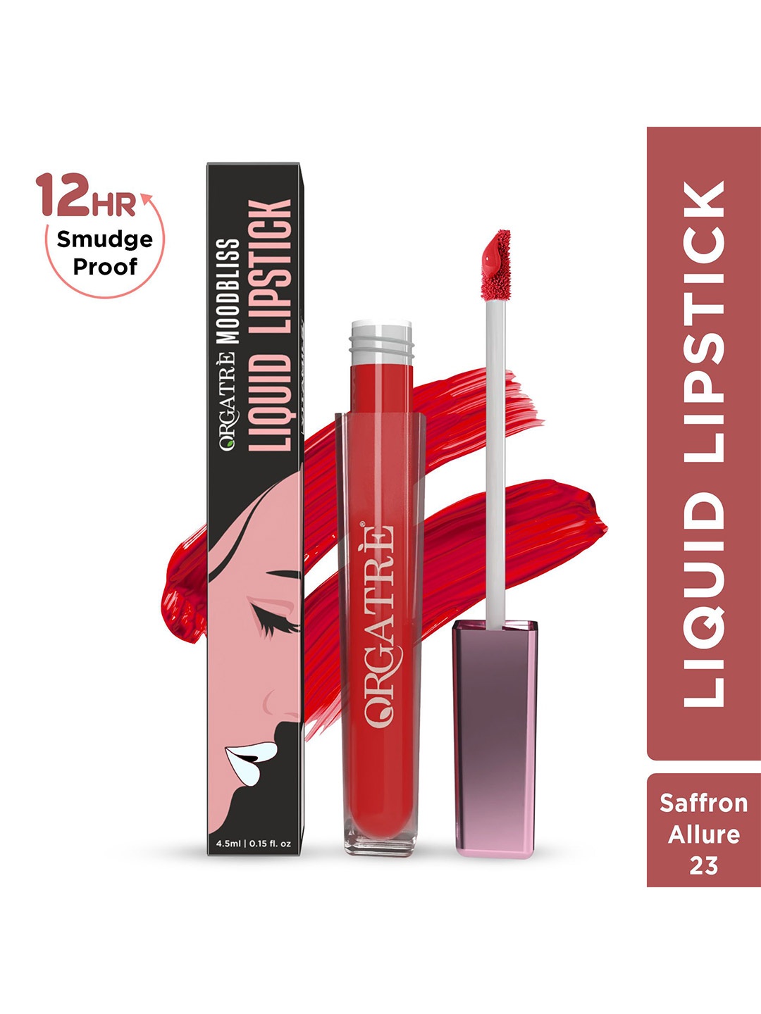 Orgatre Mood Bliss Long Lasting & Hydrating Liquid Lipstick - 4.5 ml - Saffron Allure - 23, Red
Orgatre Mood Bliss Long Lasting & Hydrating Liquid Lipstick - 4.5 ml - Saffron Allure - 23, Red