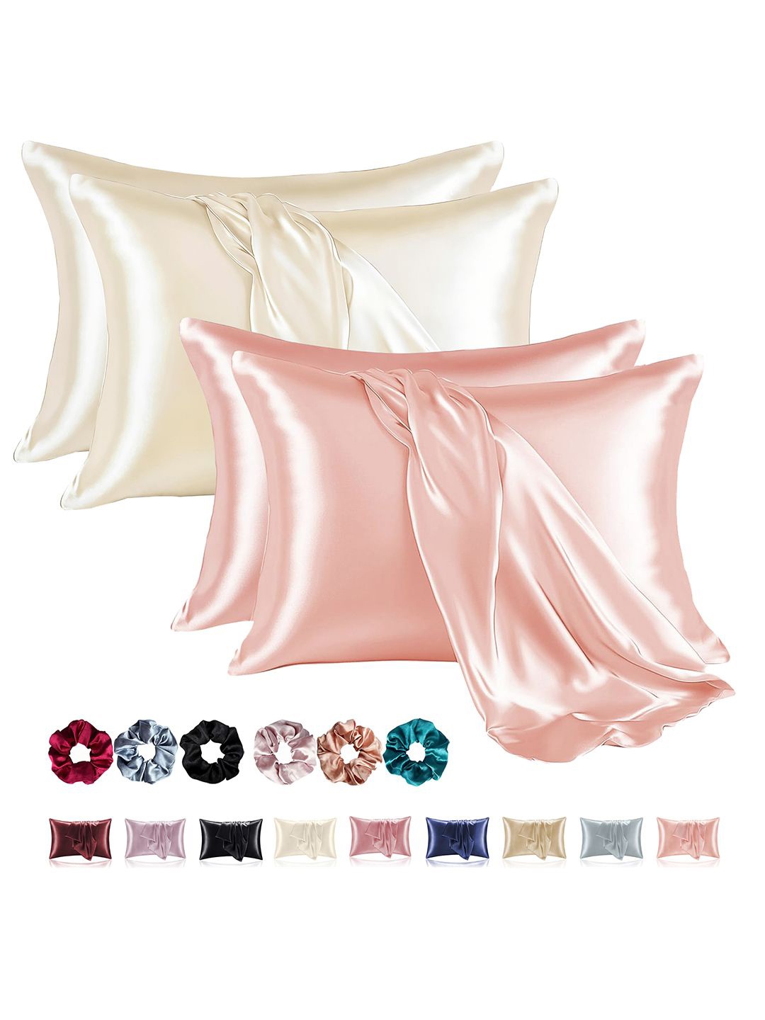 Kuber Industries Pink & Cream-Coloured 4 Pieces Silk Rectangle Pillow Cover & 3 Scrunchies
Kuber Industries Pink & Cream-Coloured 4 Pieces Silk Rectangle Pillow Cover & 3 Scrunchies