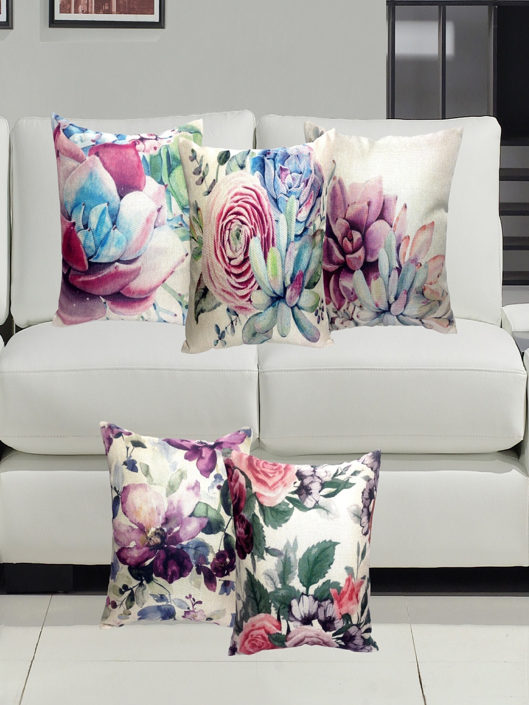 HOME9INE Cream-Coloured & Green 5 pieces Floral Printed Jute Polyester Square Cushion Covers
HOME9INE Cream-Coloured & Green 5 pieces Floral Printed Jute Polyester Square Cushion Covers