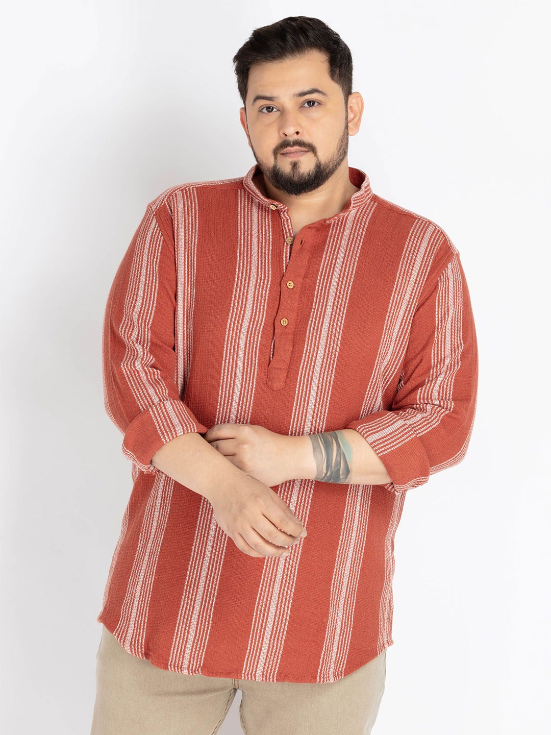 UNSIZED Men Comfort Oversized Fit Band Collar Vertical Striped Cotton Casual Shirt, Orange
UNSIZED Men Comfort Oversized Fit Band Collar Vertical Striped Cotton Casual Shirt, Orange
