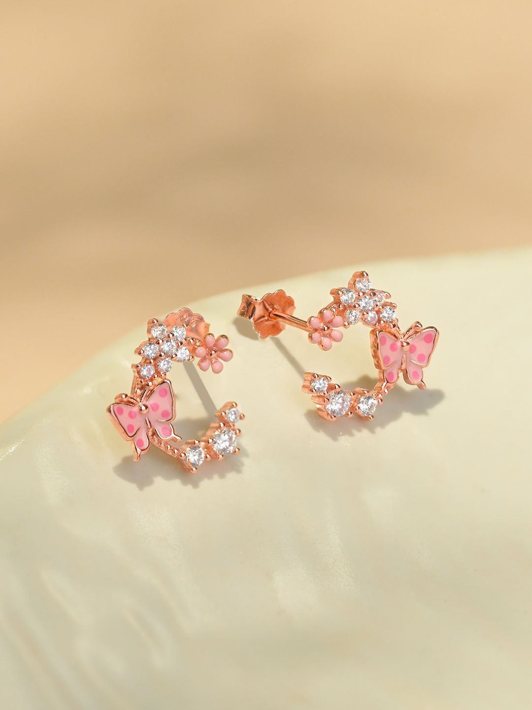 TOUCH925 925 Silver Rose Gold-Plated Cubic Zirconia Studded Breezy Butterfly Shaped Studs
TOUCH925 925 Silver Rose Gold-Plated Cubic Zirconia Studded Breezy Butterfly Shaped Studs
