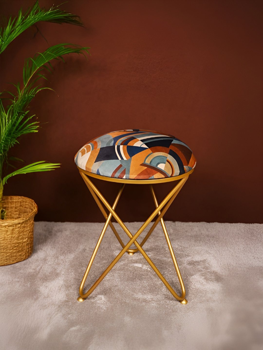 Decoghar Orange-Coloured & Blue Geometric Printed Round Shaped Fabric Cross Metallic Stool
Decoghar Orange-Coloured & Blue Geometric Printed Round Shaped Fabric Cross Metallic Stool