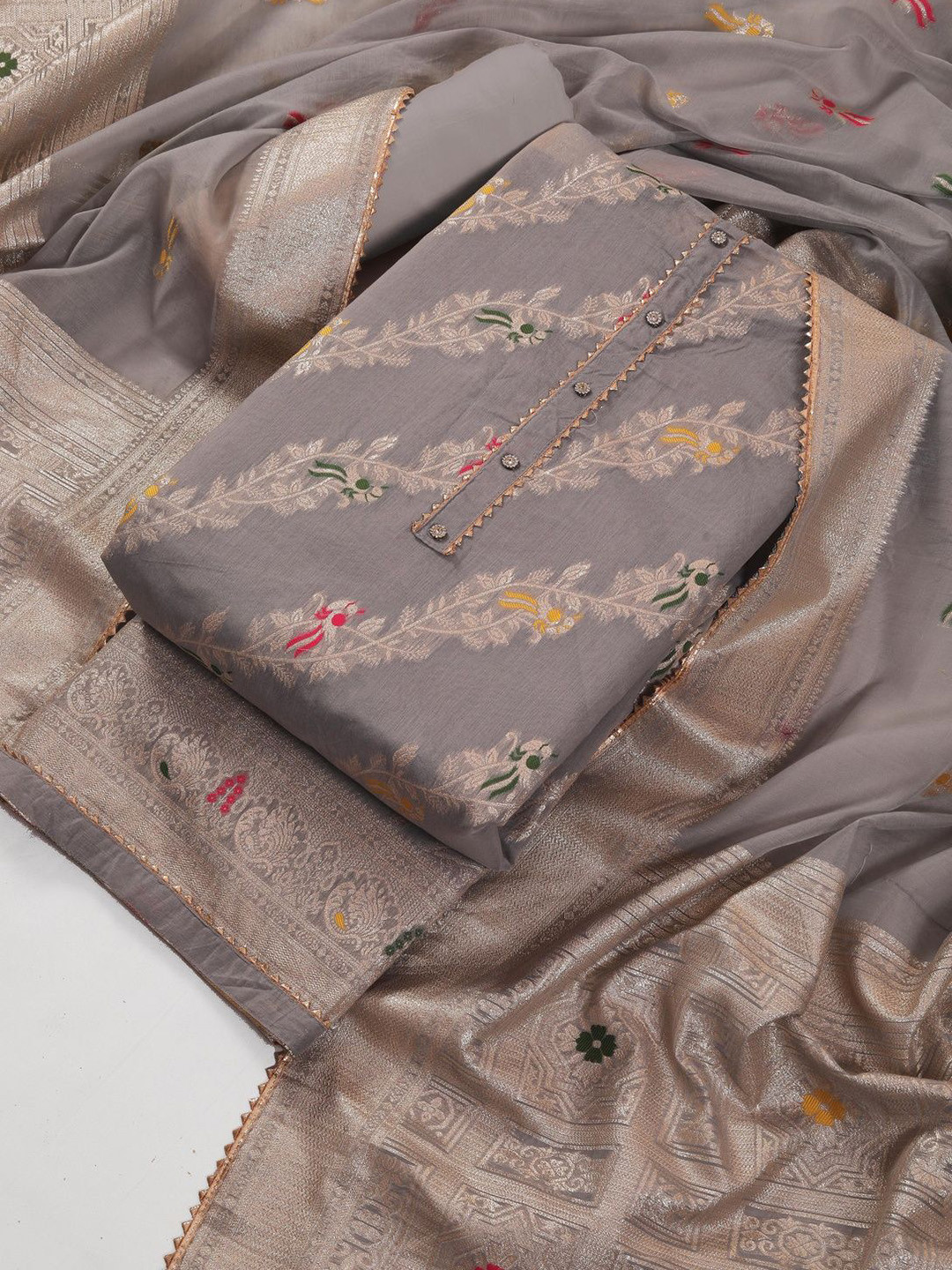 Riti Floral Embroidered Thread Work Round Neck Unstitched Dress Material, Grey
Riti Floral Embroidered Thread Work Round Neck Unstitched Dress Material, Grey