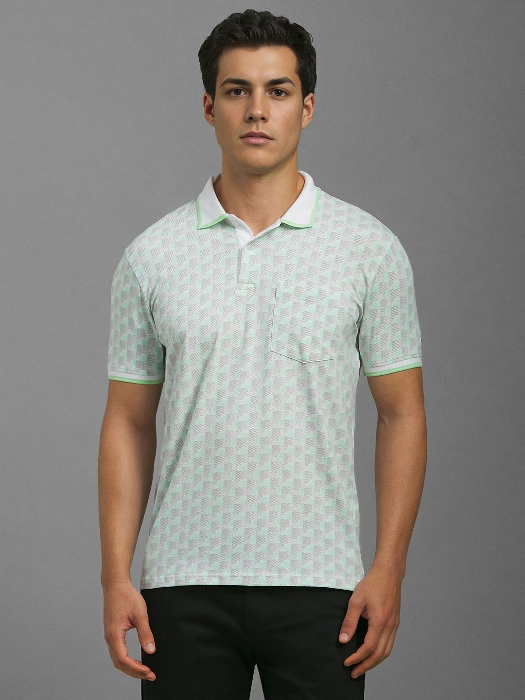 Louis Philippe Sport Men Abstract Printed Polo Collar Slim Fit Cotton T-shirt, Green
Louis Philippe Sport Men Abstract Printed Polo Collar Slim Fit Cotton T-shirt, Green