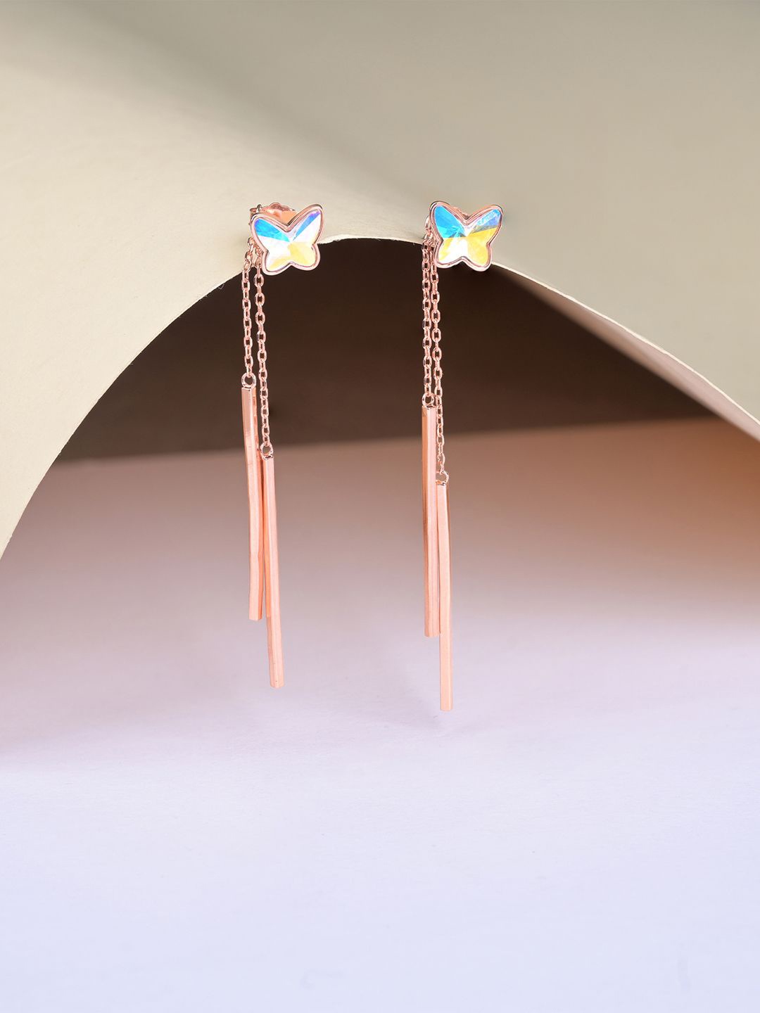 TOUCH925 925 Silver Rose Gold-Plated CZ Studded Butterfly Shaped Tasselled Drop Earrings
TOUCH925 925 Silver Rose Gold-Plated CZ Studded Butterfly Shaped Tasselled Drop Earrings