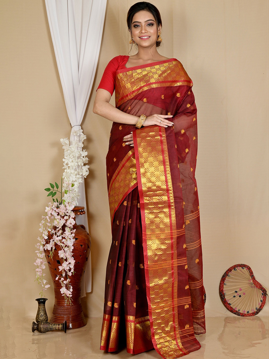 DipDiya Woven Design Zari Pure Cotton Taant Saree, Brown 
DipDiya Woven Design Zari Pure Cotton Taant Saree, Brown