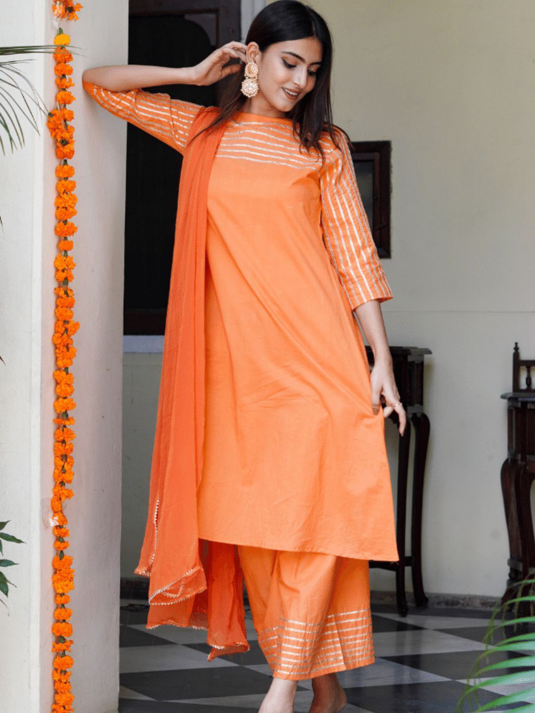 HOUSE OF JAMOTI Women Regular Gotta Patti Pure Cotton Kurta with Trousers & With Dupatta, Orange
HOUSE OF JAMOTI Women Regular Gotta Patti Pure Cotton Kurta with Trousers & With Dupatta, Orange