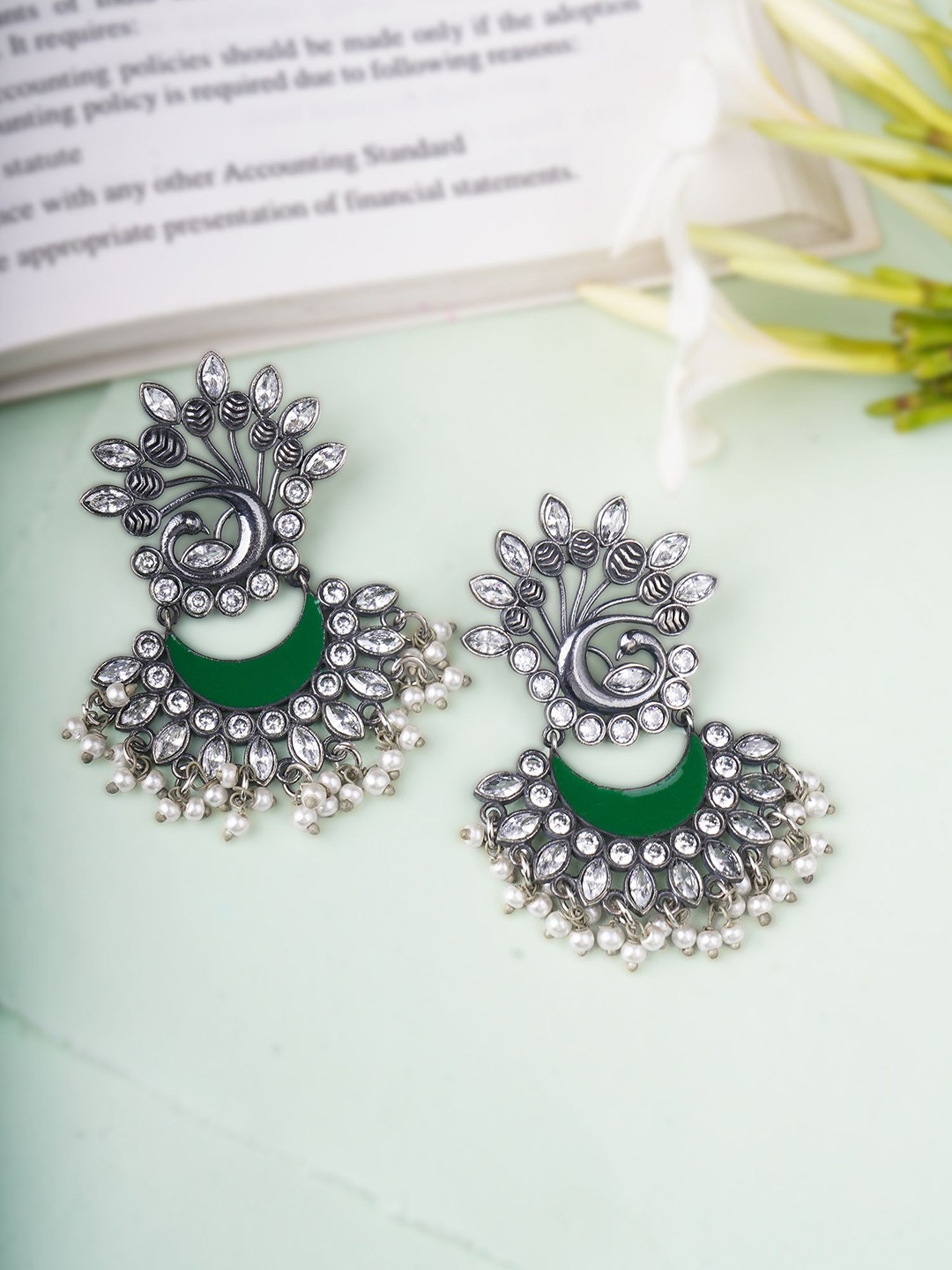 Adwitiya Silver-Plated Artificial Stones Studded And Beaded Crescent Shaped Drop Earrings
Adwitiya Silver-Plated Artificial Stones Studded And Beaded Crescent Shaped Drop Earrings