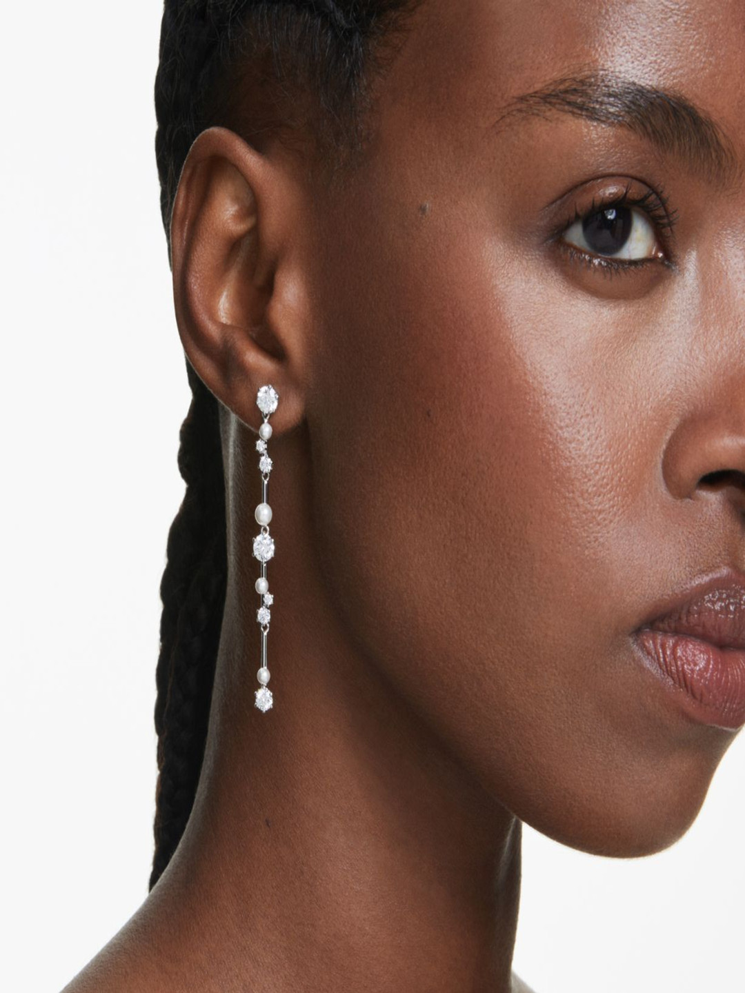 SWAROVSKI Rhodium-Plated Crystal Studded Contemporary shaped Drop Earrings, Silver
SWAROVSKI Rhodium-Plated Crystal Studded Contemporary shaped Drop Earrings, Silver