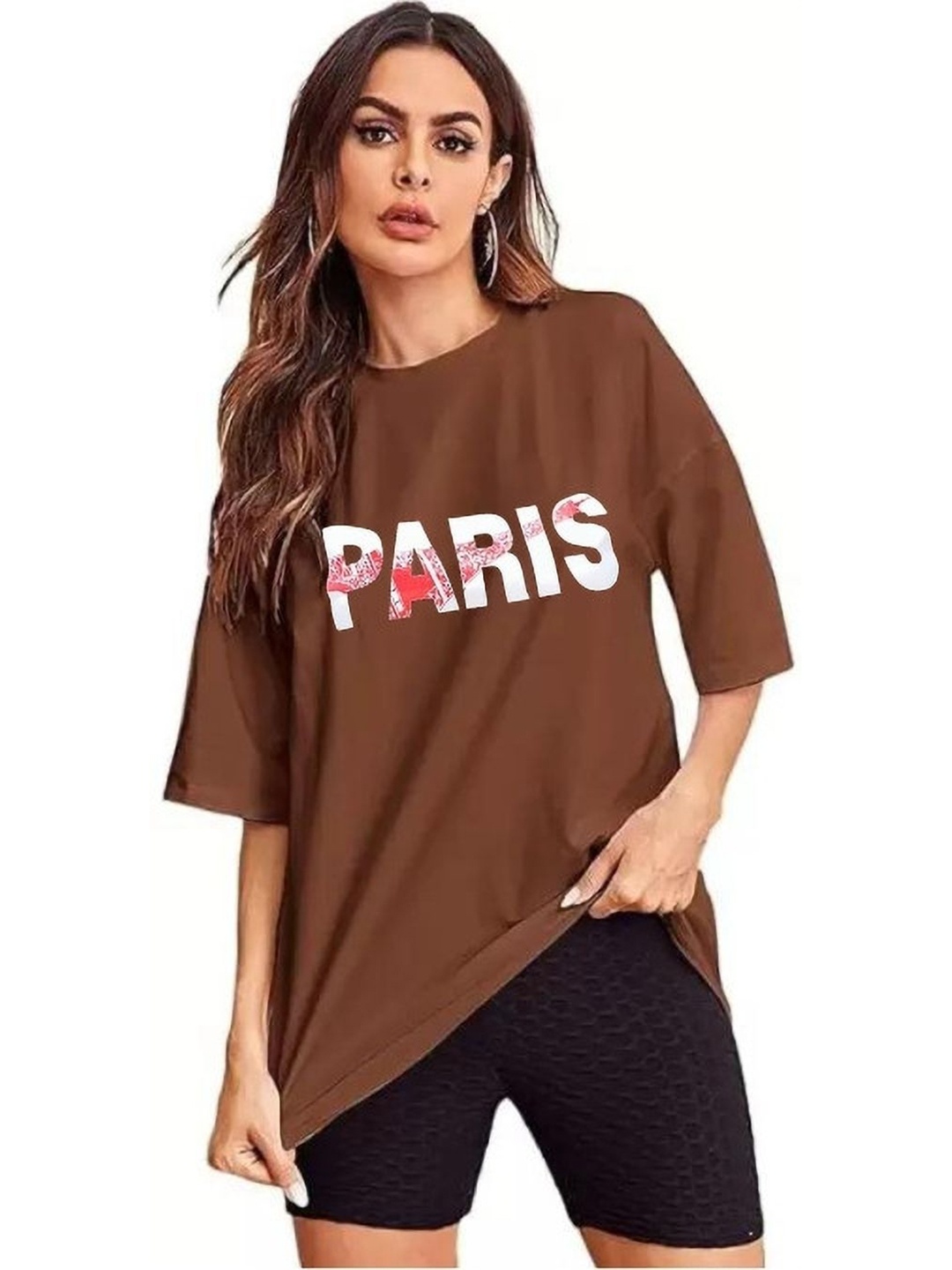 SALUJA FABRICS Women Typography Printed Drop-Shoulder Sleeves Pockets T-shirt, Brown
SALUJA FABRICS Women Typography Printed Drop-Shoulder Sleeves Pockets T-shirt, Brown