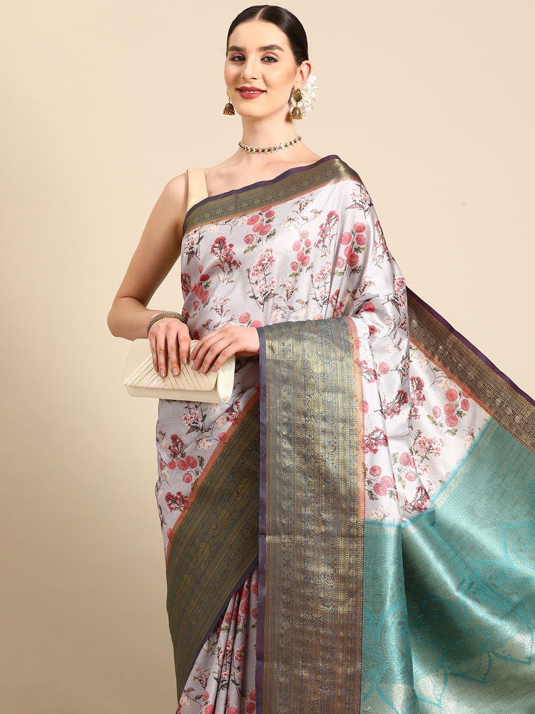 DIVASTRI Banarasi Soft Silk Floral Digital Printed Saree With Woven Border & Pallu, Grey
DIVASTRI Banarasi Soft Silk Floral Digital Printed Saree With Woven Border & Pallu, Grey