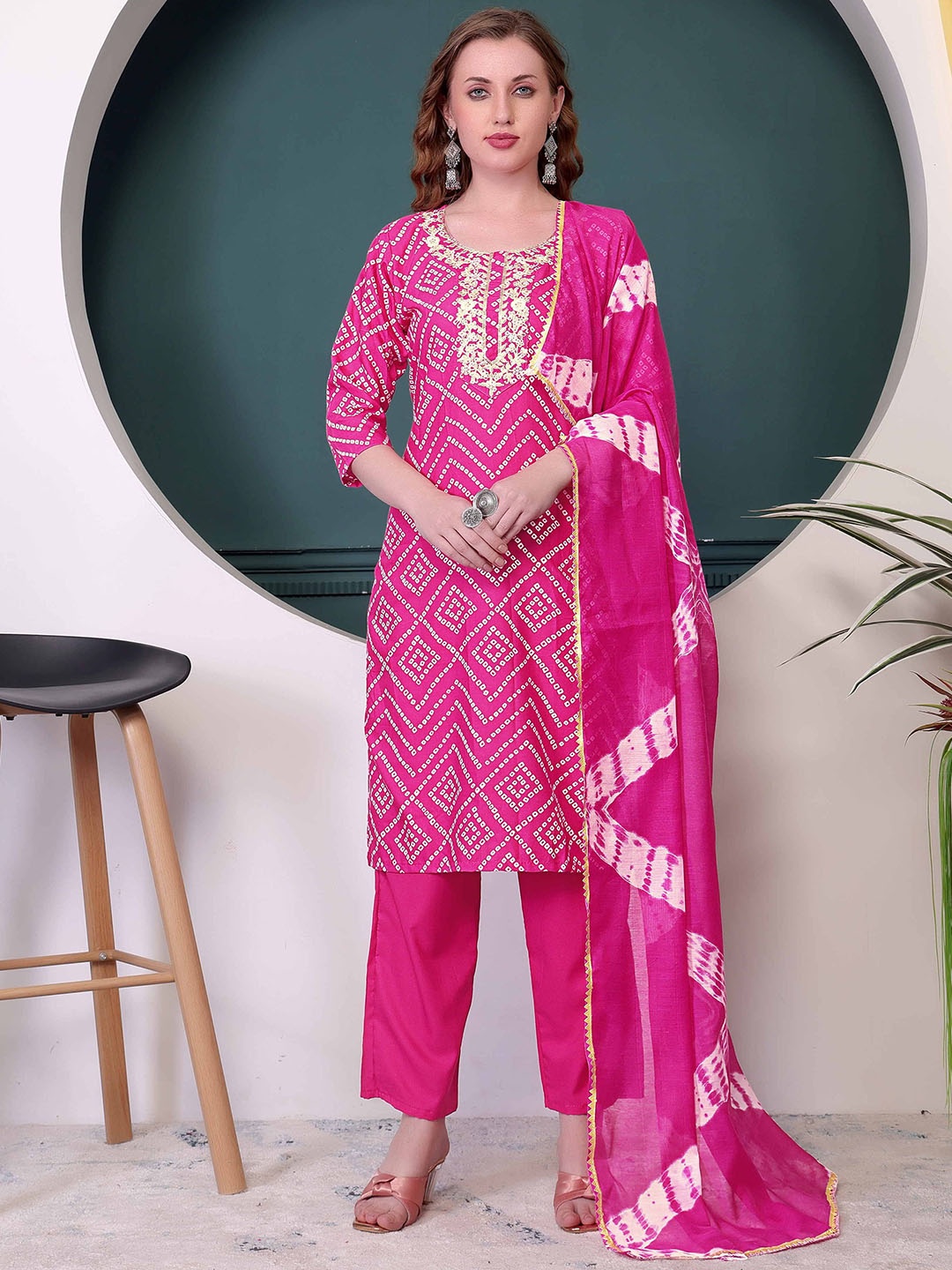 Ethnic 3 You Bandhani Printed Thread Work Pure Cotton Kurta With Trouser & Dupatta, Pink
Ethnic 3 You Bandhani Printed Thread Work Pure Cotton Kurta With Trouser & Dupatta, Pink