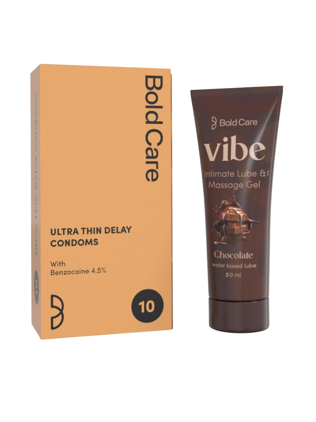 Bold Care Set Of Vibe Chocolate Intimate Lube Gel 50ml With Ultra Thin Delay Condoms 10Pcs, Brown
Bold Care Set Of Vibe Chocolate Intimate Lube Gel 50ml With Ultra Thin Delay Condoms 10Pcs, Brown