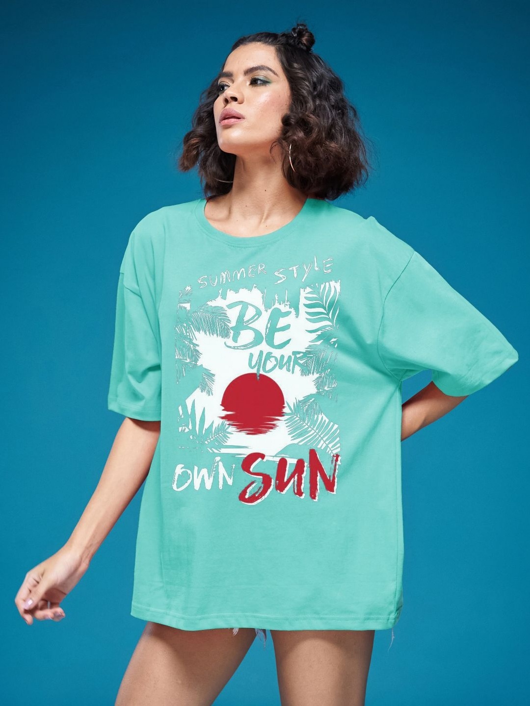 SMARTEES Women Graphic Printed Round Neck Cotton Oversized T-shirt, Sea green
SMARTEES Women Graphic Printed Round Neck Cotton Oversized T-shirt, Sea green