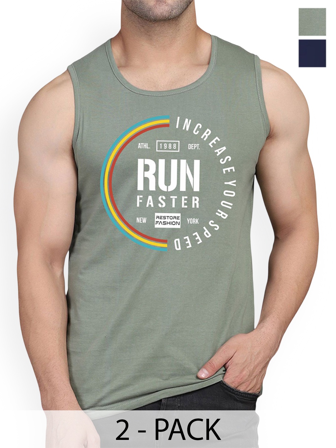 WOOSTRO Pack Of 2 Printed Cotton Gym Vests RS26 CMB (HARD NAVY) (RUN LGTGREEN), Navy blue
WOOSTRO Pack Of 2 Printed Cotton Gym Vests RS26 CMB (HARD NAVY) (RUN LGTGREEN), Navy blue