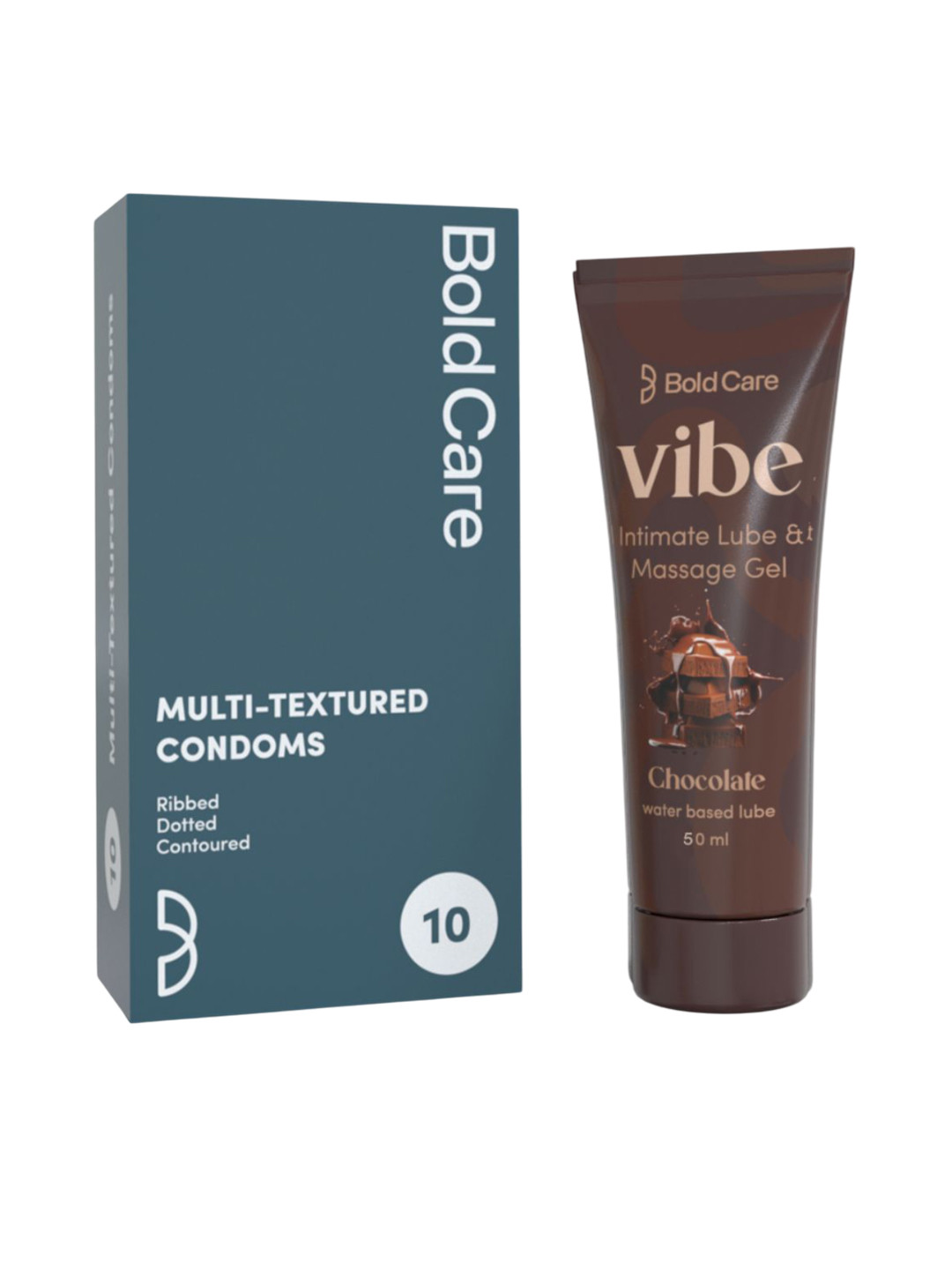 Bold Care Set Of Vibe Intimate Chocolate Lube 50ml With Multi-Textured Condoms - 10Pcs, Brown
Bold Care Set Of Vibe Intimate Chocolate Lube 50ml With Multi-Textured Condoms - 10Pcs, Brown