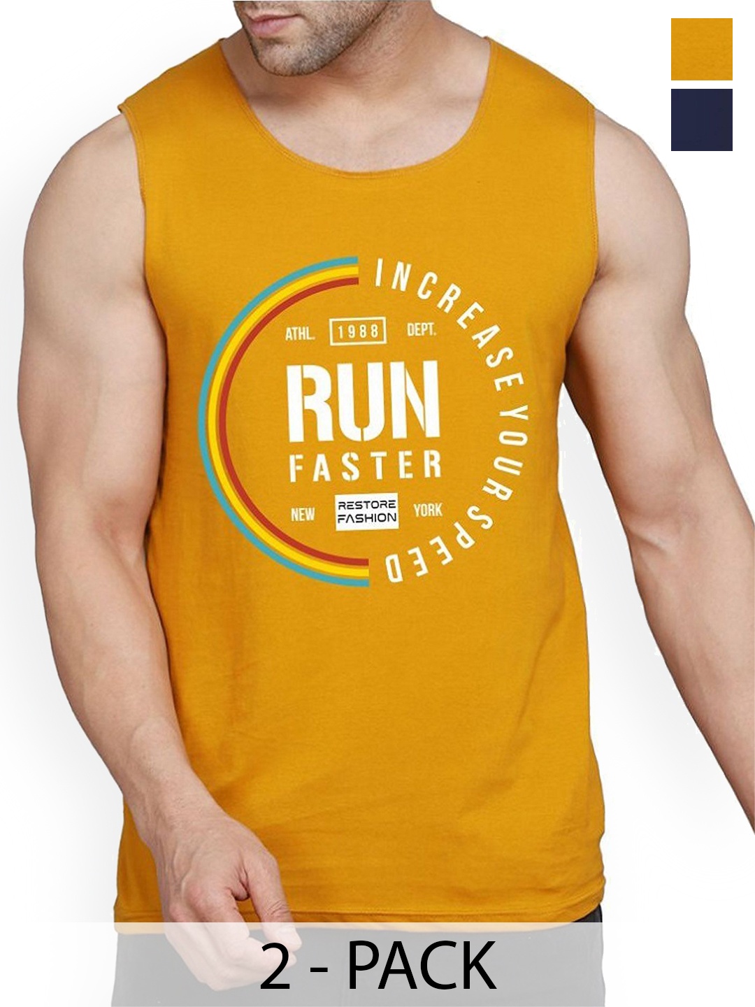 WOOSTRO Pack Of 2 Printed Combed Cotton Gym Vest RS26 CMB (HARD NAVY) (RUN MUSTARD), Navy blue
WOOSTRO Pack Of 2 Printed Combed Cotton Gym Vest RS26 CMB (HARD NAVY) (RUN MUSTARD), Navy blue
