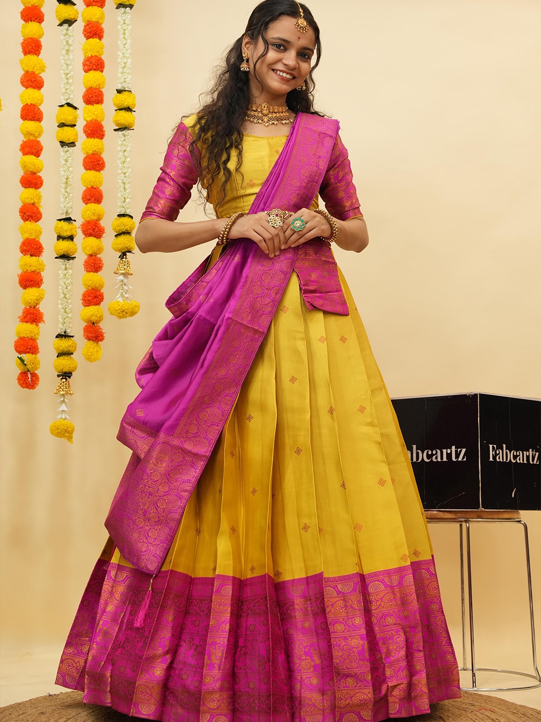 Fabcartz Woven Design Semi-Stitched Lehenga & Unstitched Blouse With Dupatta, Yellow
Fabcartz Woven Design Semi-Stitched Lehenga & Unstitched Blouse With Dupatta, Yellow