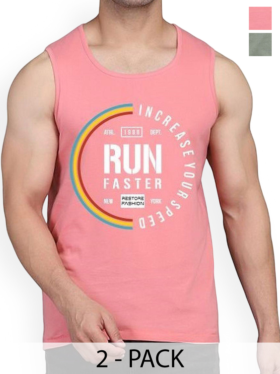 Woostro Pack Of 2 Printed Odour-Free Innerwear Vests, Green 
Woostro Pack Of 2 Printed Odour-Free Innerwear Vests, Green