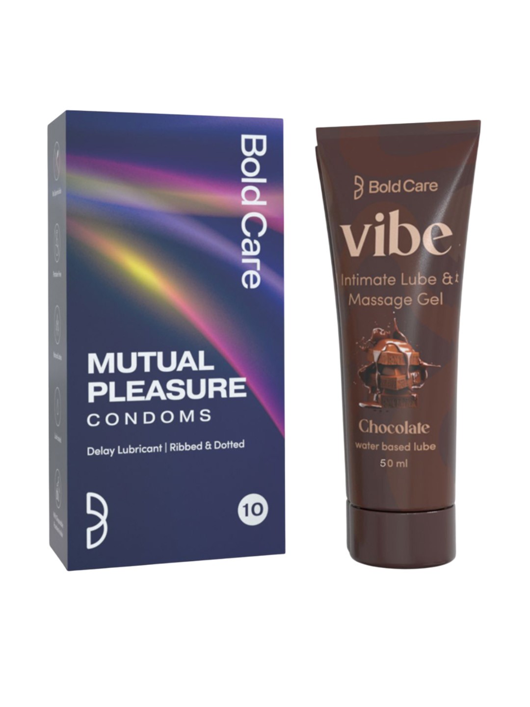 Bold Care Set Of 2 Vibe Chocolate Lube - 50 ml With Mutual Pleasure Condoms - 10 Pcs, Brown
Bold Care Set Of 2 Vibe Chocolate Lube - 50 ml With Mutual Pleasure Condoms - 10 Pcs, Brown