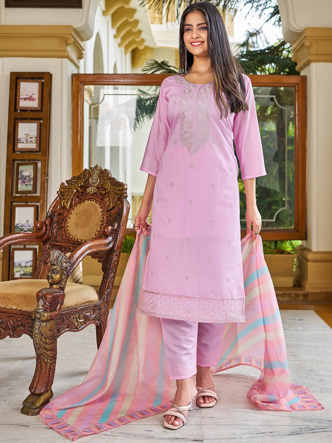 Moda Rapido Floral Embroidered Round Neck Straight Kurta With Trouser And Dupatta, Pink
Moda Rapido Floral Embroidered Round Neck Straight Kurta With Trouser And Dupatta, Pink