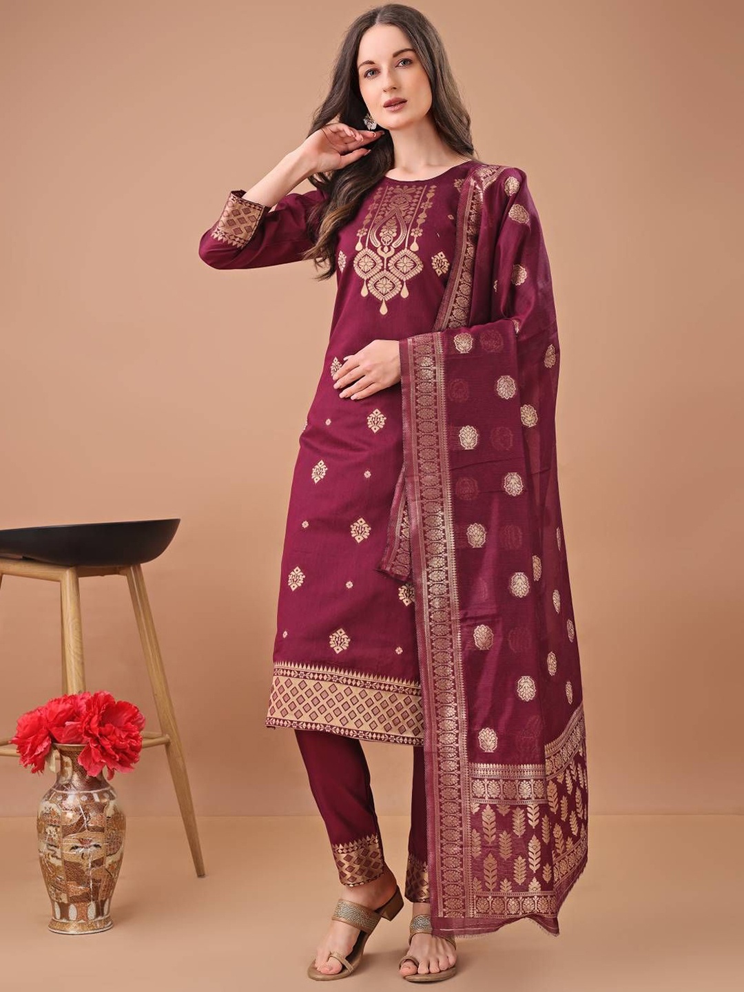 Dreamlaxmi Fashion Ethnic Motifs Woven Design Straight Kurta With Trousers & Dupatta, Burgundy
Dreamlaxmi Fashion Ethnic Motifs Woven Design Straight Kurta With Trousers & Dupatta, Burgundy
