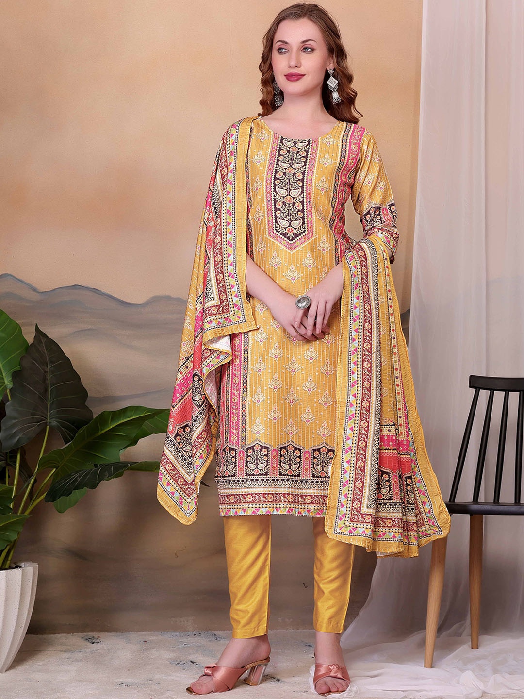 Ethnic 3 You Floral Printed Round Neck Pure Cotton Straight Kurta With Trouser & Dupatta, Yellow
Ethnic 3 You Floral Printed Round Neck Pure Cotton Straight Kurta With Trouser & Dupatta, Yellow