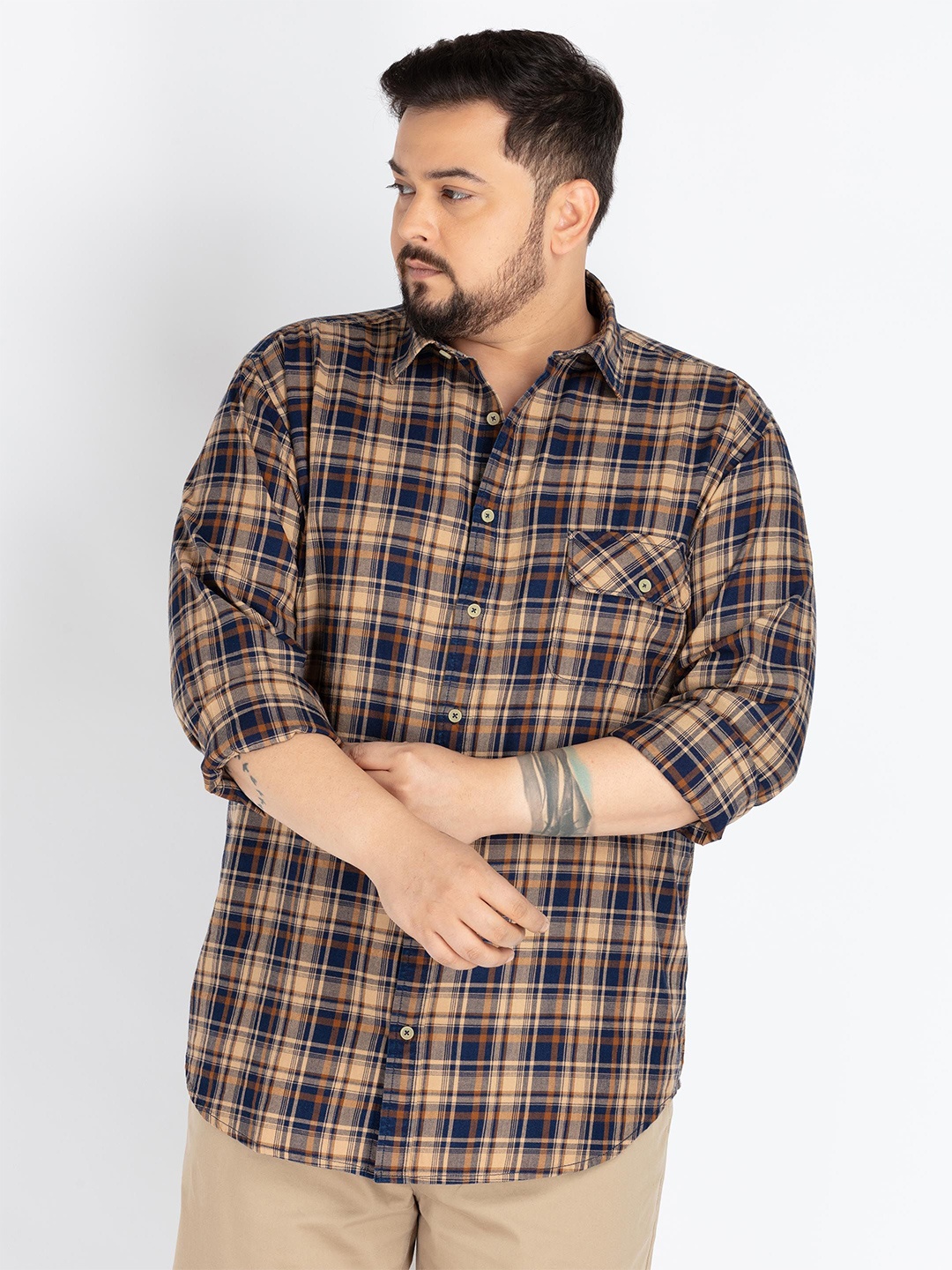 UNSIZED Men Plus Size Comfort Oversized Fit Tartan Checked Cotton Casual Shirt, Beige
UNSIZED Men Plus Size Comfort Oversized Fit Tartan Checked Cotton Casual Shirt, Beige