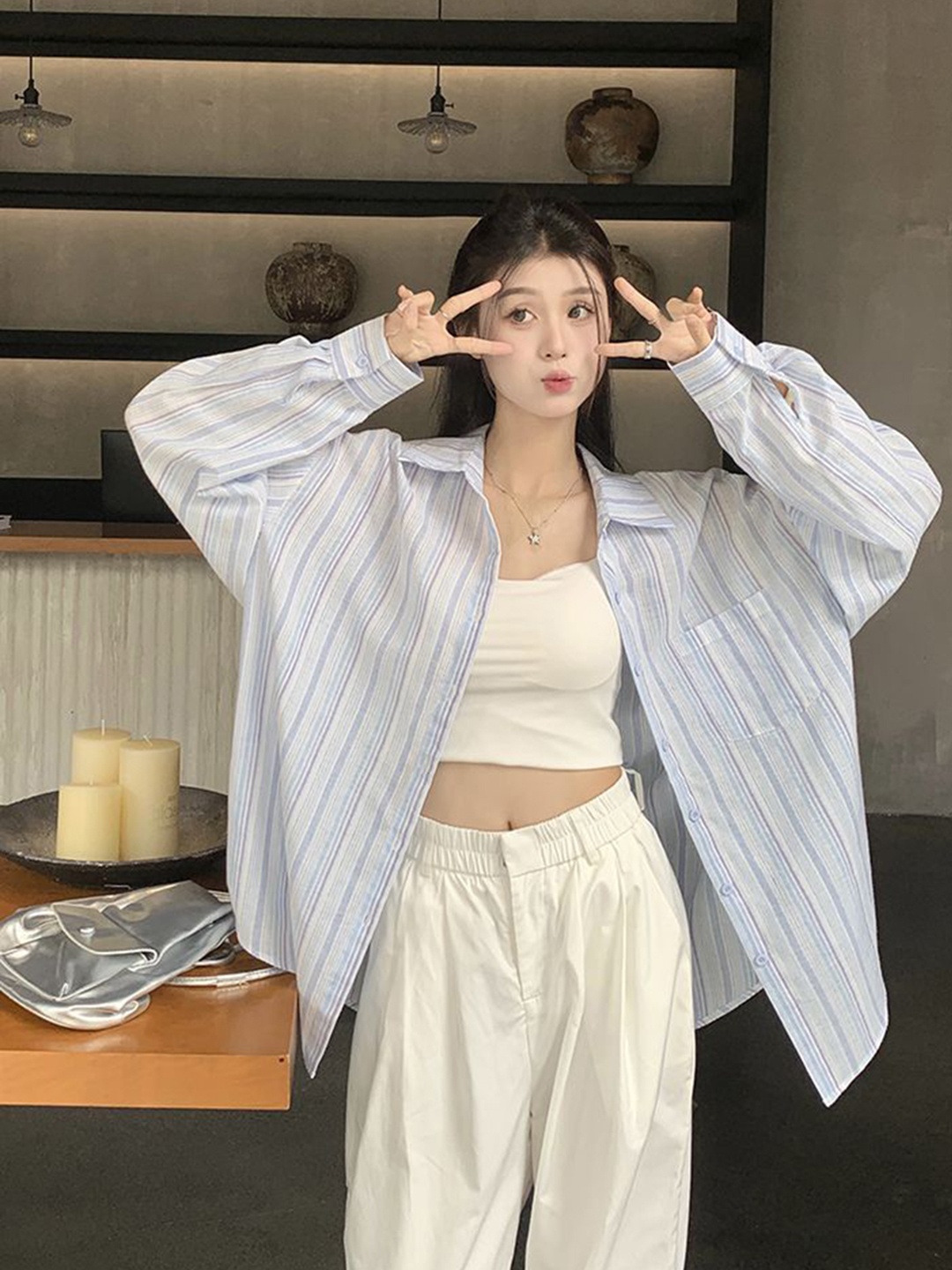 StyleCast x Revolte Women Oversized Fit Spread Collar Vertical Striped Casual Shirt, Blue
StyleCast x Revolte Women Oversized Fit Spread Collar Vertical Striped Casual Shirt, Blue