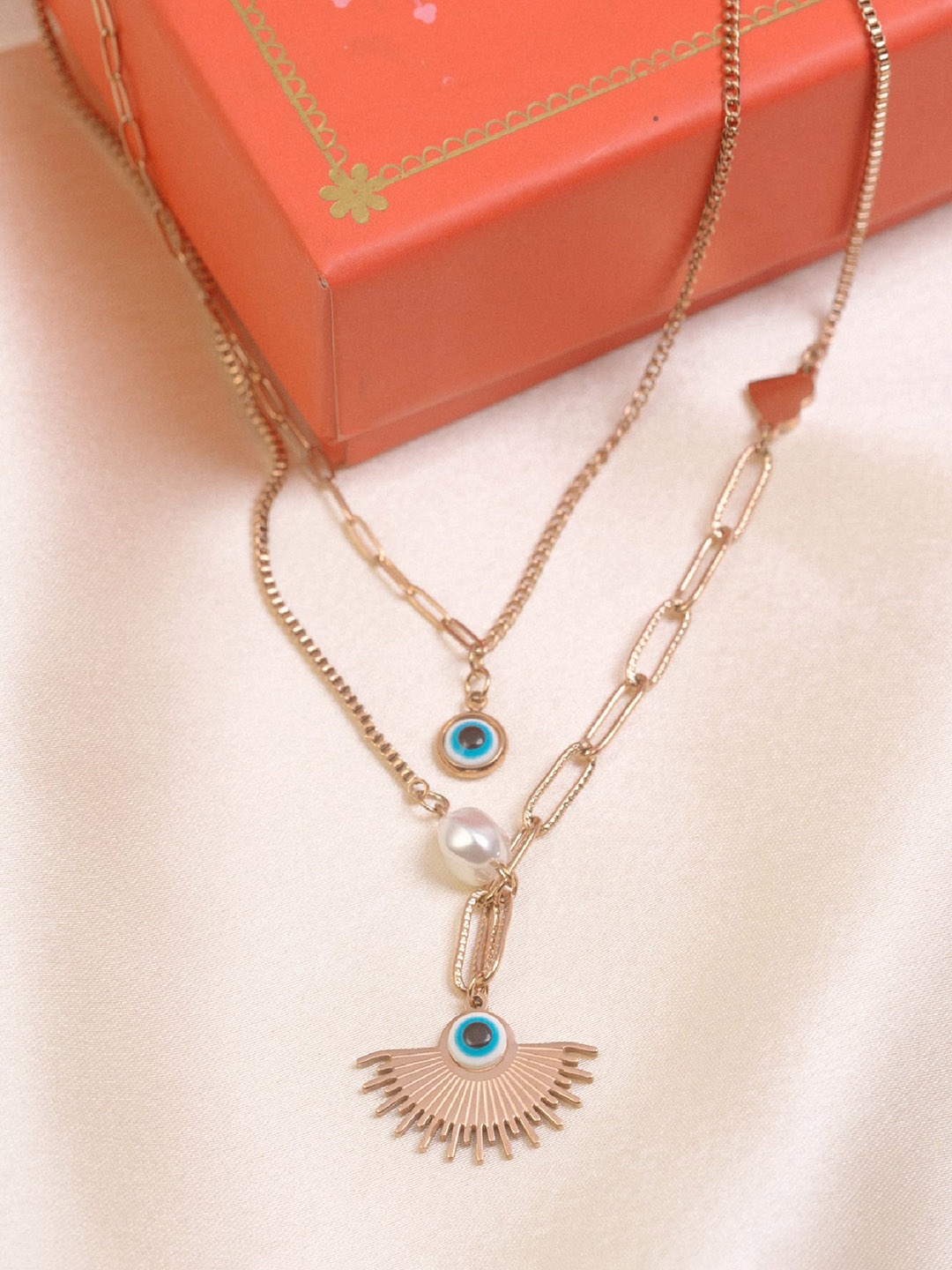 ARTKLIM Stainless Steel Double Artificial Beaded Layered Evil Eye Quirky Shaped Necklace, Rose gold
ARTKLIM Stainless Steel Double Artificial Beaded Layered Evil Eye Quirky Shaped Necklace, Rose gold
