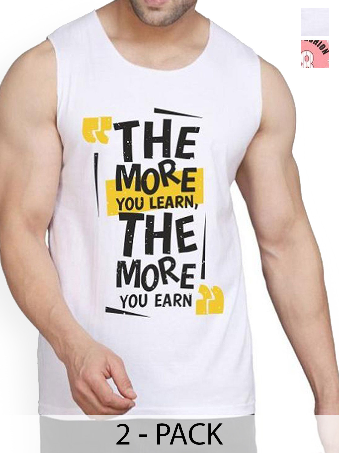 WOOSTRO Pack Of 2 Printed Sleeveless Innerwear Vests, Peach 
WOOSTRO Pack Of 2 Printed Sleeveless Innerwear Vests, Peach