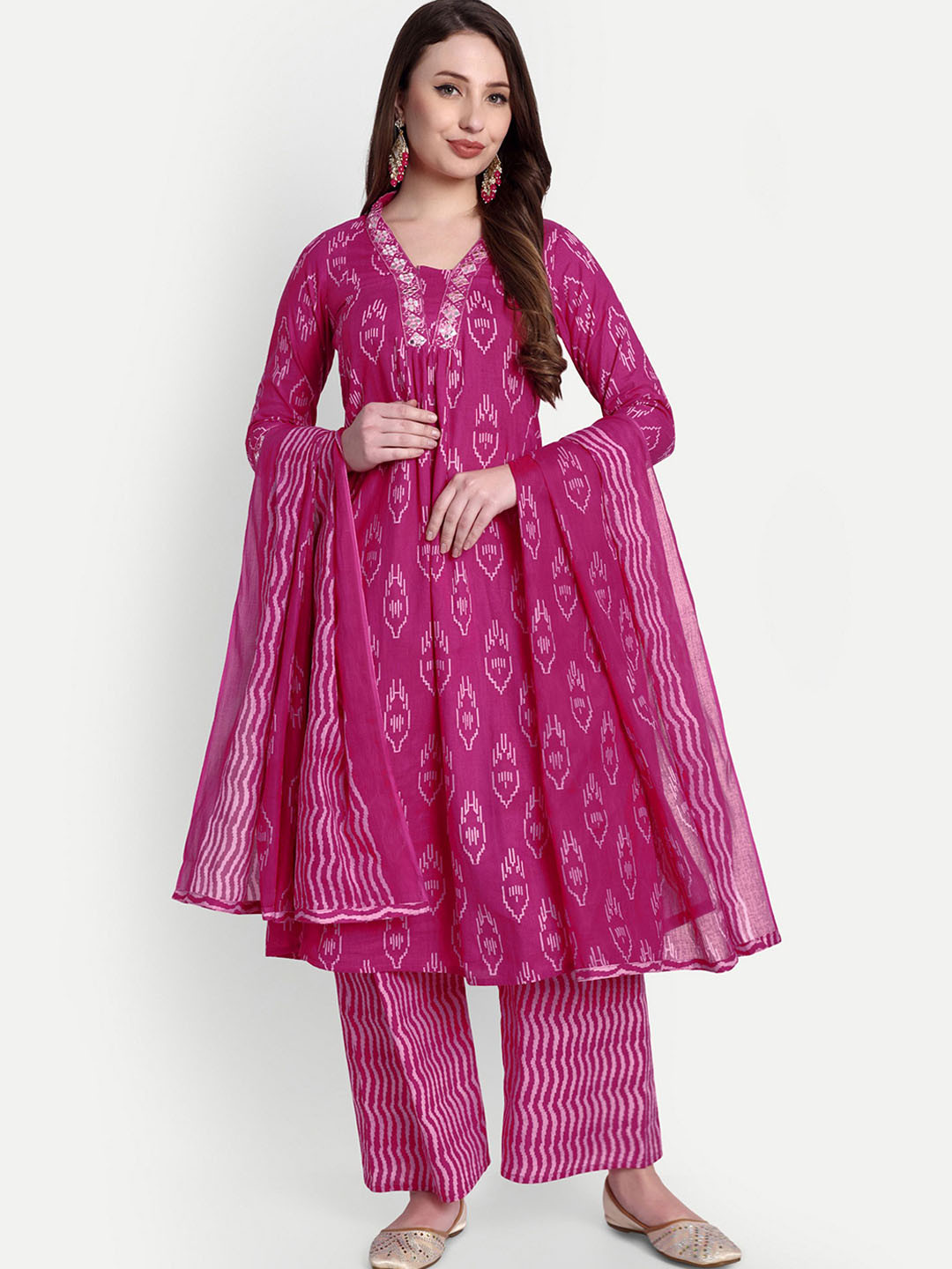Hujum Geometric Printed Mirror Work Pure Cotton A-Line Kurta With Palazzos & Dupatta, Purple
Hujum Geometric Printed Mirror Work Pure Cotton A-Line Kurta With Palazzos & Dupatta, Purple