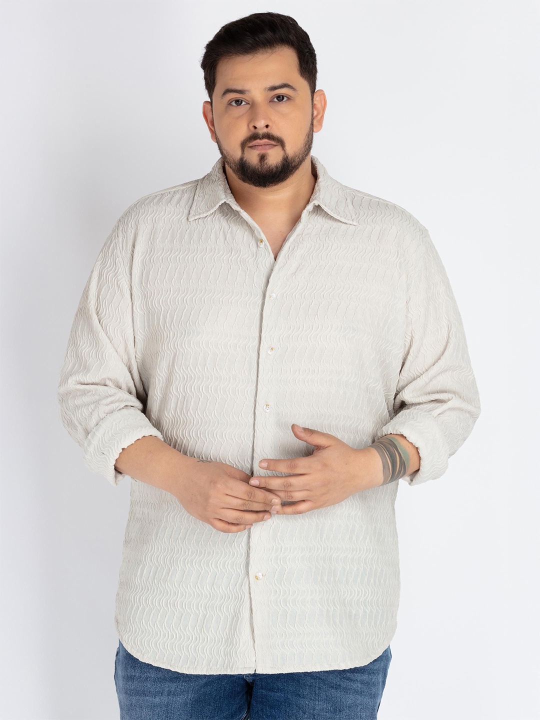 UNSIZED Men Plus Size Comfort Oversized Fit Spread Collar Textured Cotton Casual Shirt, Off white
UNSIZED Men Plus Size Comfort Oversized Fit Spread Collar Textured Cotton Casual Shirt, Off white