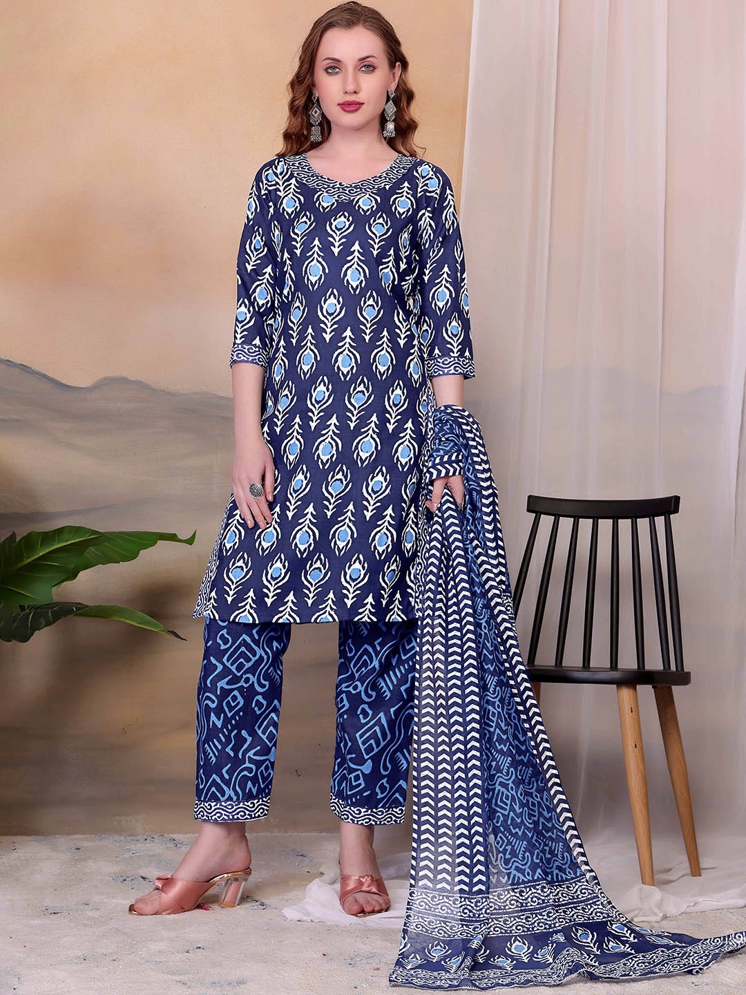 Ethnic 3 You Floral Printed Round Neck Pure Cotton Straight Kurta With Trouser & Dupatta, Blue
Ethnic 3 You Floral Printed Round Neck Pure Cotton Straight Kurta With Trouser & Dupatta, Blue